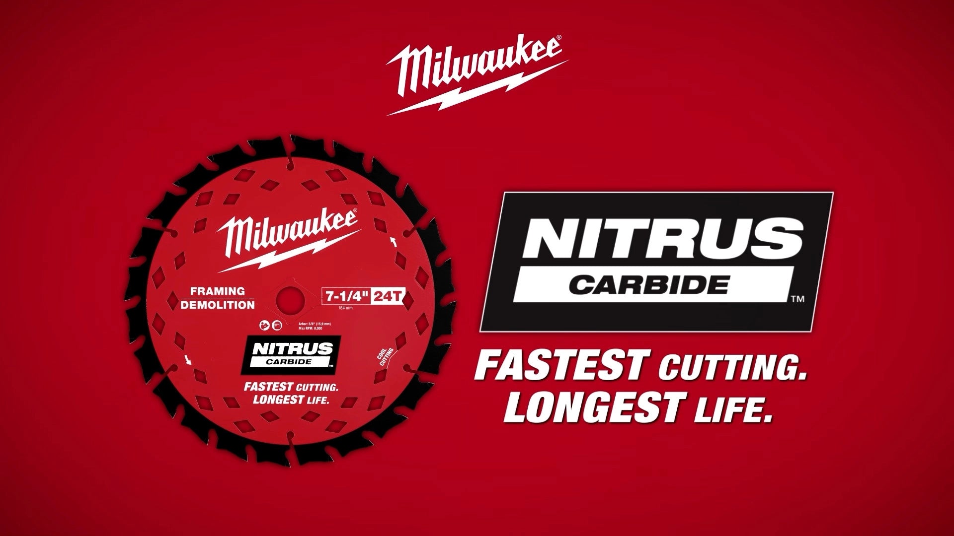 Milwaukee 7-1/4-inch NITRUS Carbide circular saw blade, angled product view showing carbide tooth profile