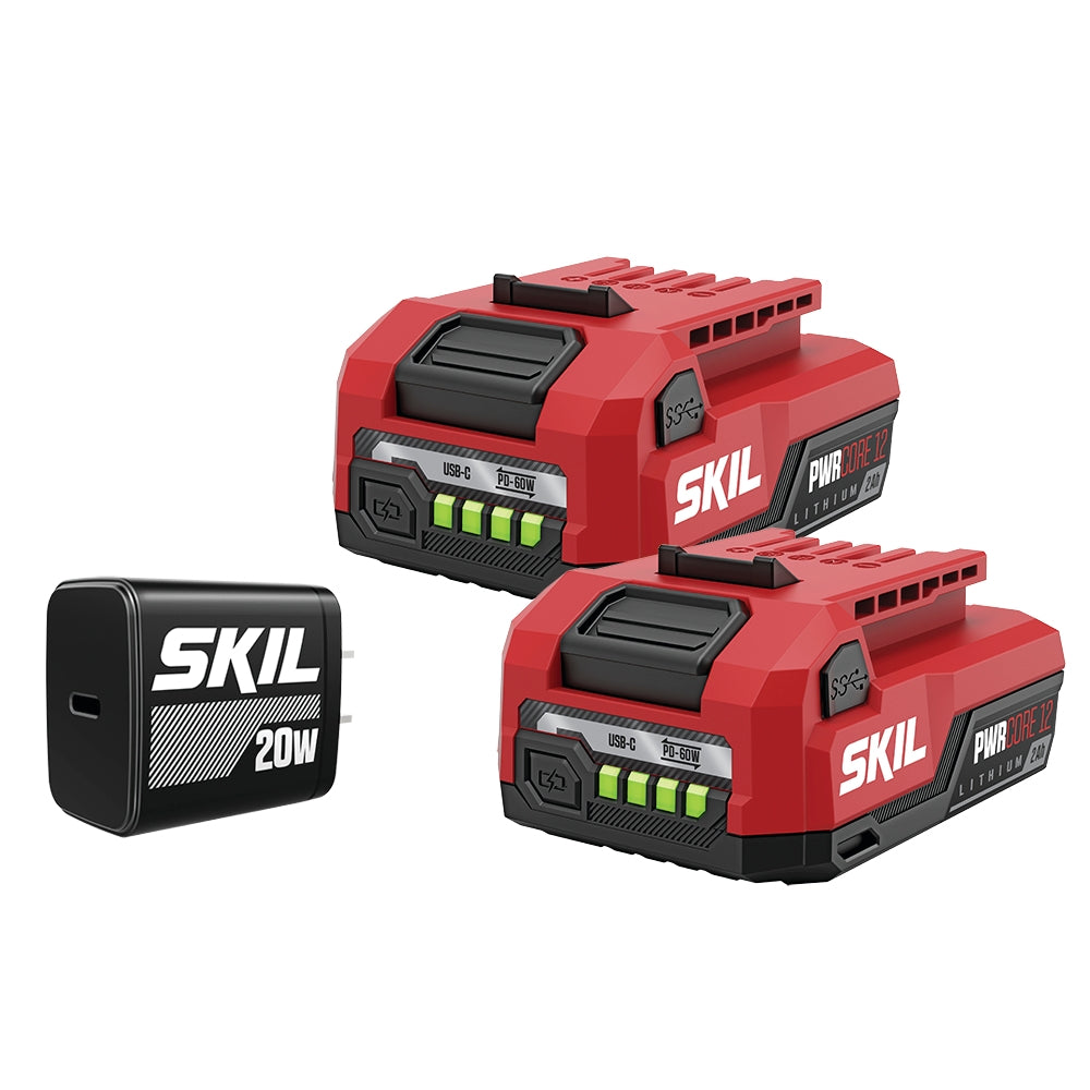 SKIL PWR CORE 12™ 2 x 2.0Ah 12V USB-C Battery and Charger Starter Kit