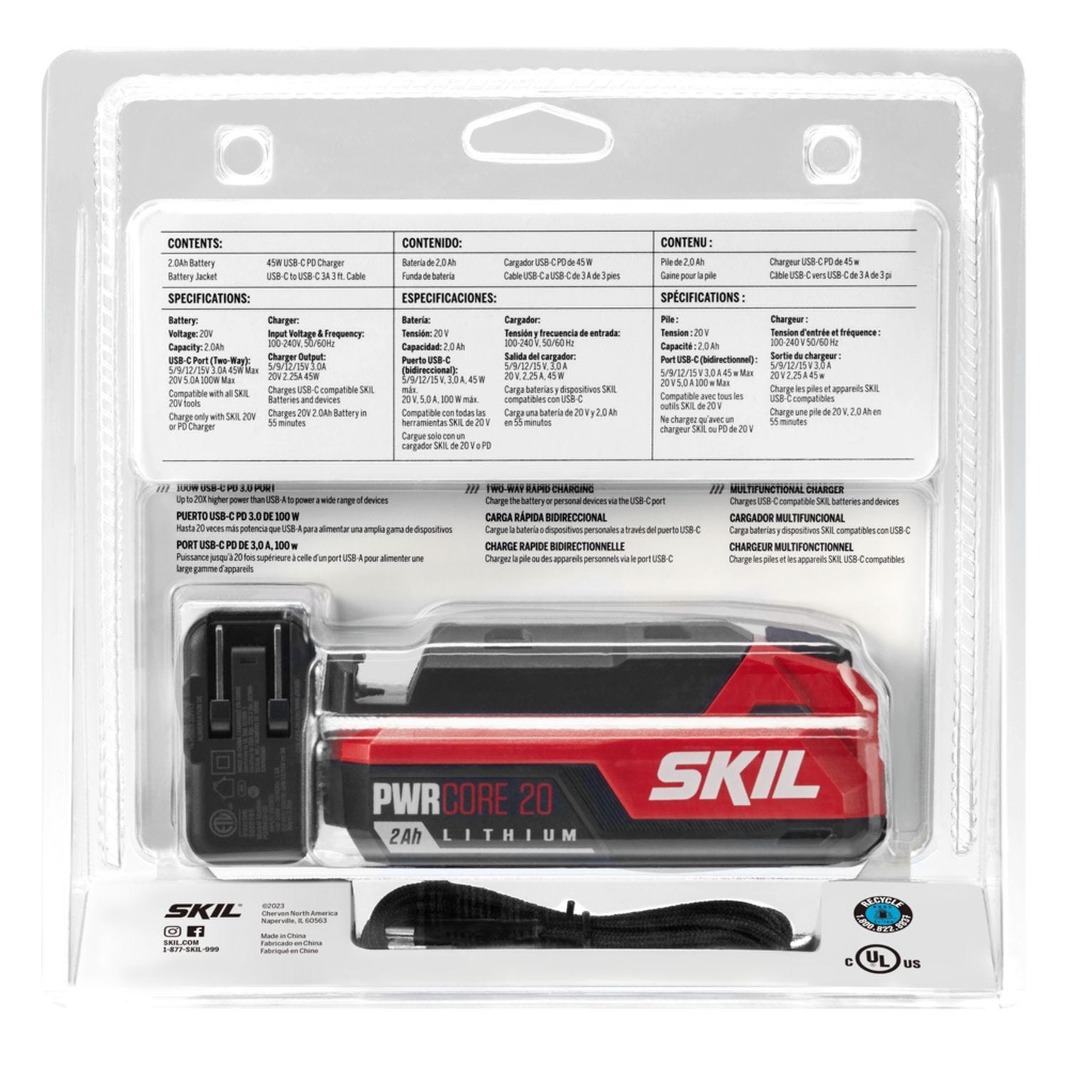 SKIL CB5100B-11 SKIL CB5100B-11 PWR CORE 20 2.0Ah 20V USB-C Battery and Charger Starter Kit
