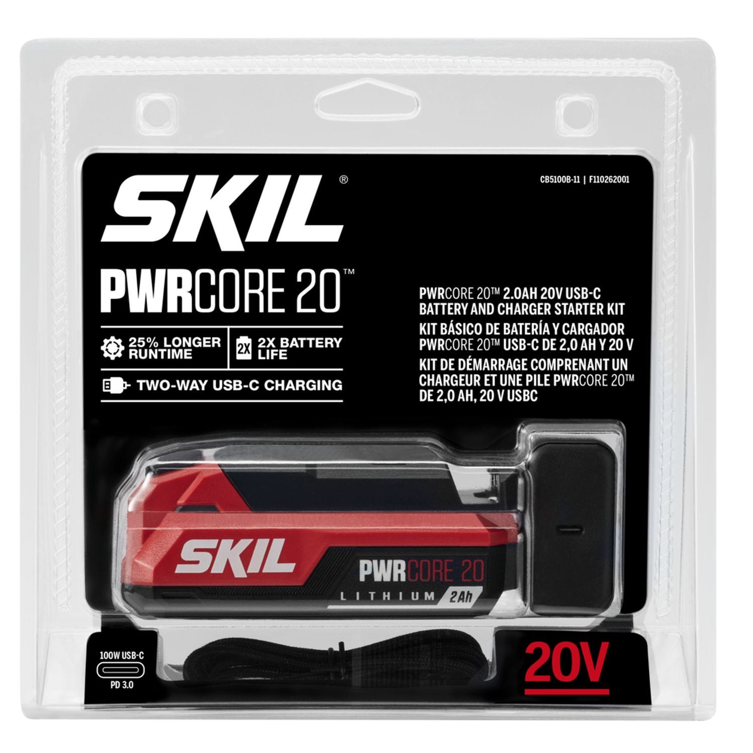 SKIL CB5100B-11 SKIL CB5100B-11 PWR CORE 20 2.0Ah 20V USB-C Battery and Charger Starter Kit