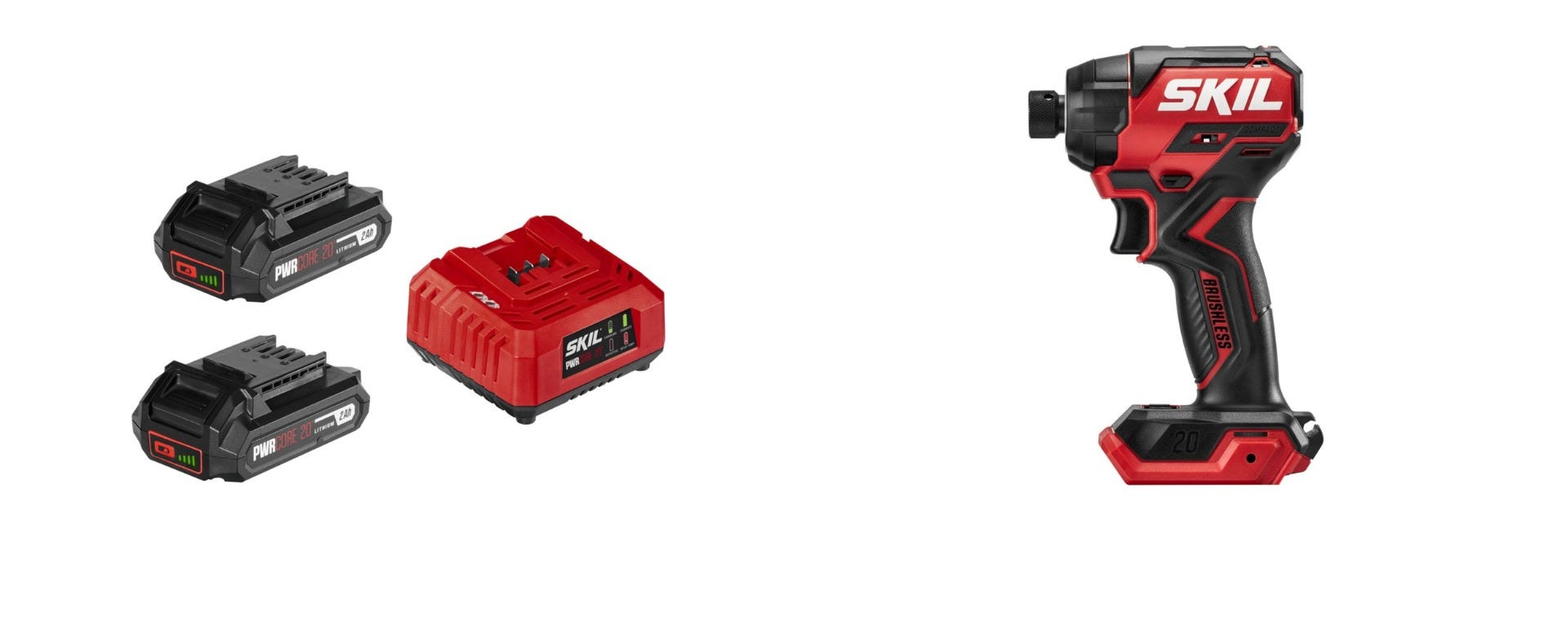 SKIL PWR CORE 20 Brushless 20V 1/4 In. Hex Compact Impact Driver with 2X2.0Ah Battery and Charger Starter Kit