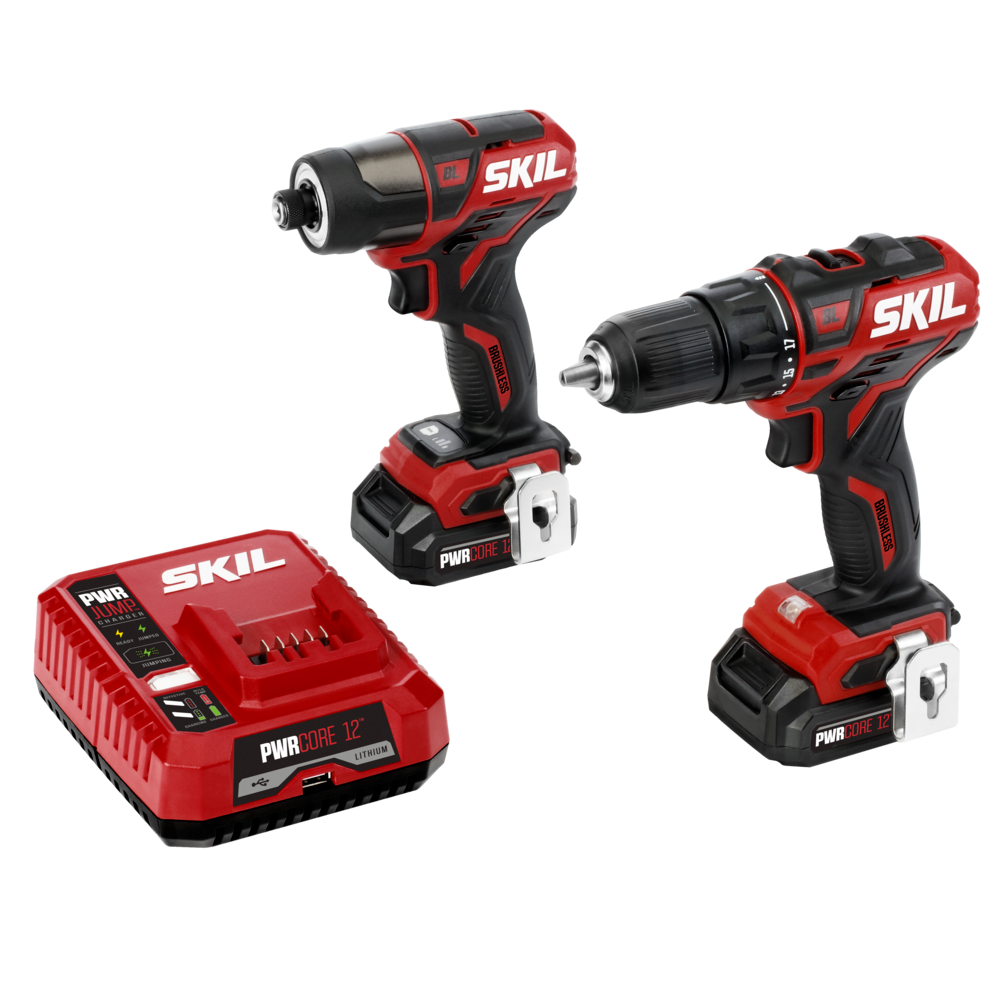 SKIL CB736701 PWRCore 12 Brushless 12V Drill Driver & Impact Driver Kit with PWR JUMP Charger