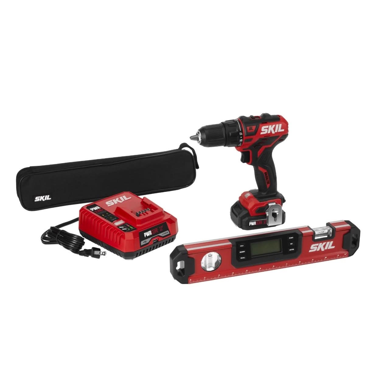 SKIL CB737601 PWR CORE 12 Brushless 12V 1/2 IN. Drill Driver & 12 IN. Digital Level Kit