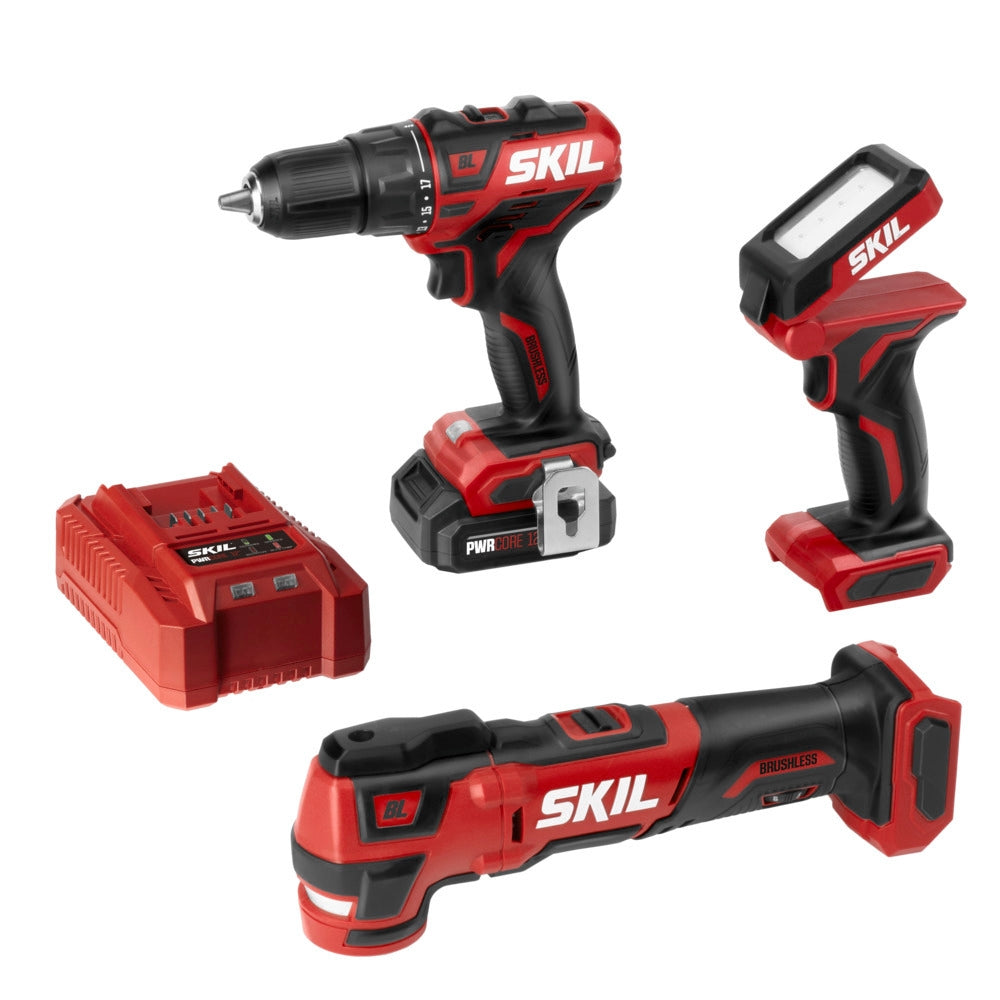 SKIL PWR CORE 12™ Brushless 12V 3-Tool Combo Kit: Drill Driver, Multi-Tool & Area Light