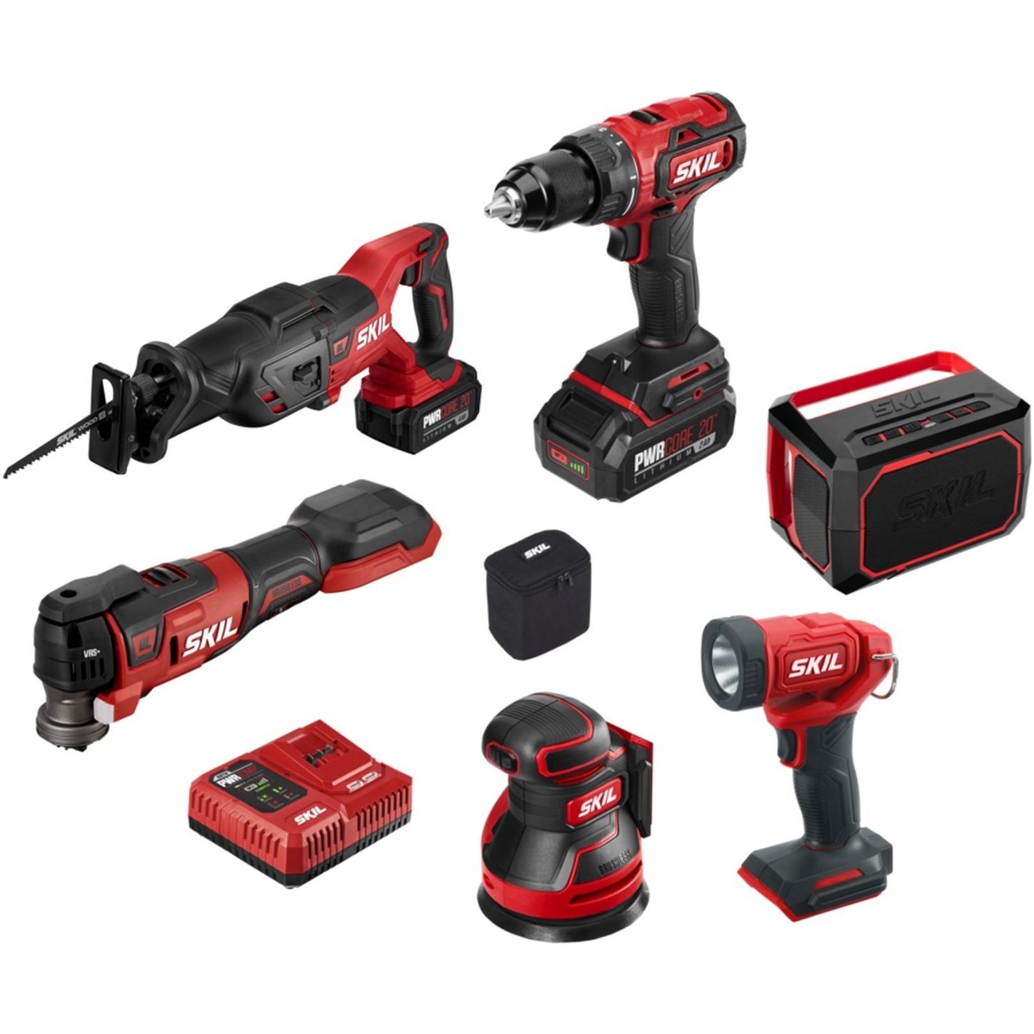 SKIL CB7443-21 PWRCore 20 Brushless 20V 6-Tool Combo Kit with Two Batteries and Auto PWR JUMP Charger