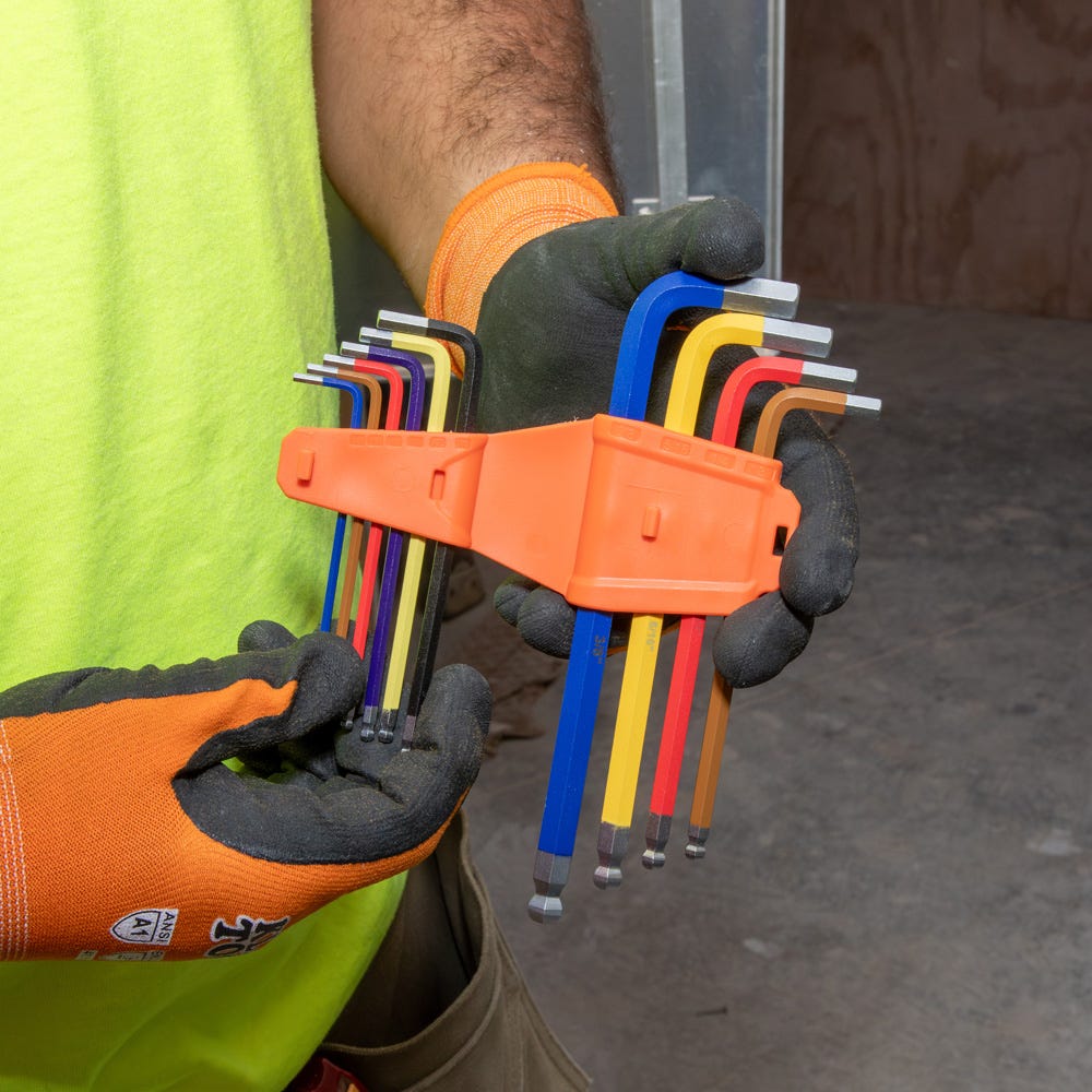 Klein Tools CBLS10 10-Piece Powder Coated Long Ball-End Hex Key Set, SAE