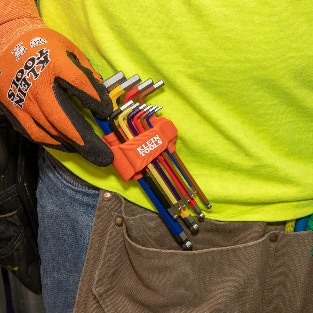 Klein Tools CBLS10 10-Piece Powder Coated Long Ball-End Hex Key Set, SAE