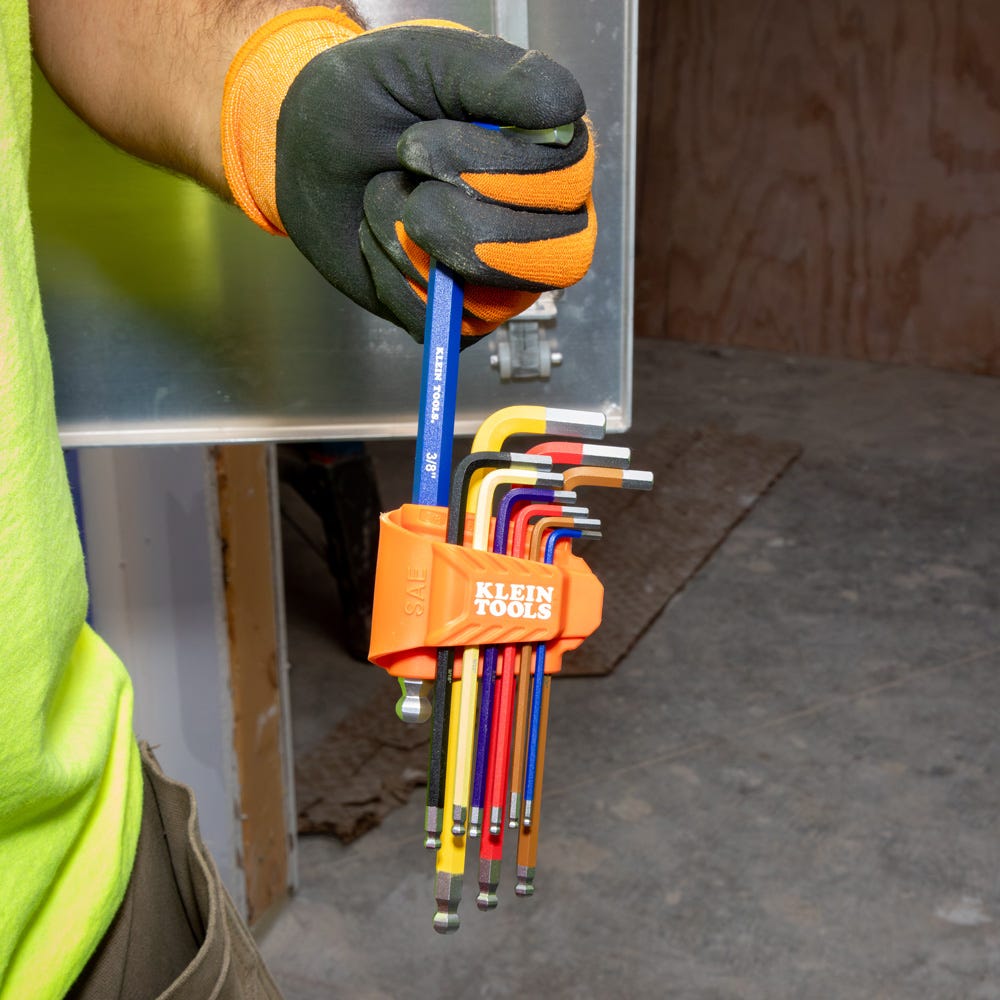 Klein Tools CBLS10 10-Piece Powder Coated Long Ball-End Hex Key Set, SAE