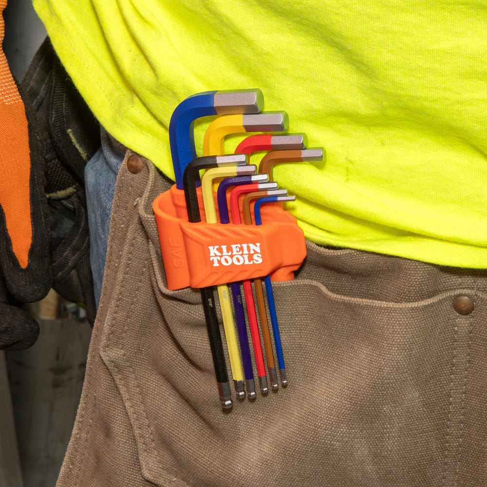 Klein Tools CBLS10 10-Piece Powder Coated Long Ball-End Hex Key Set, SAE