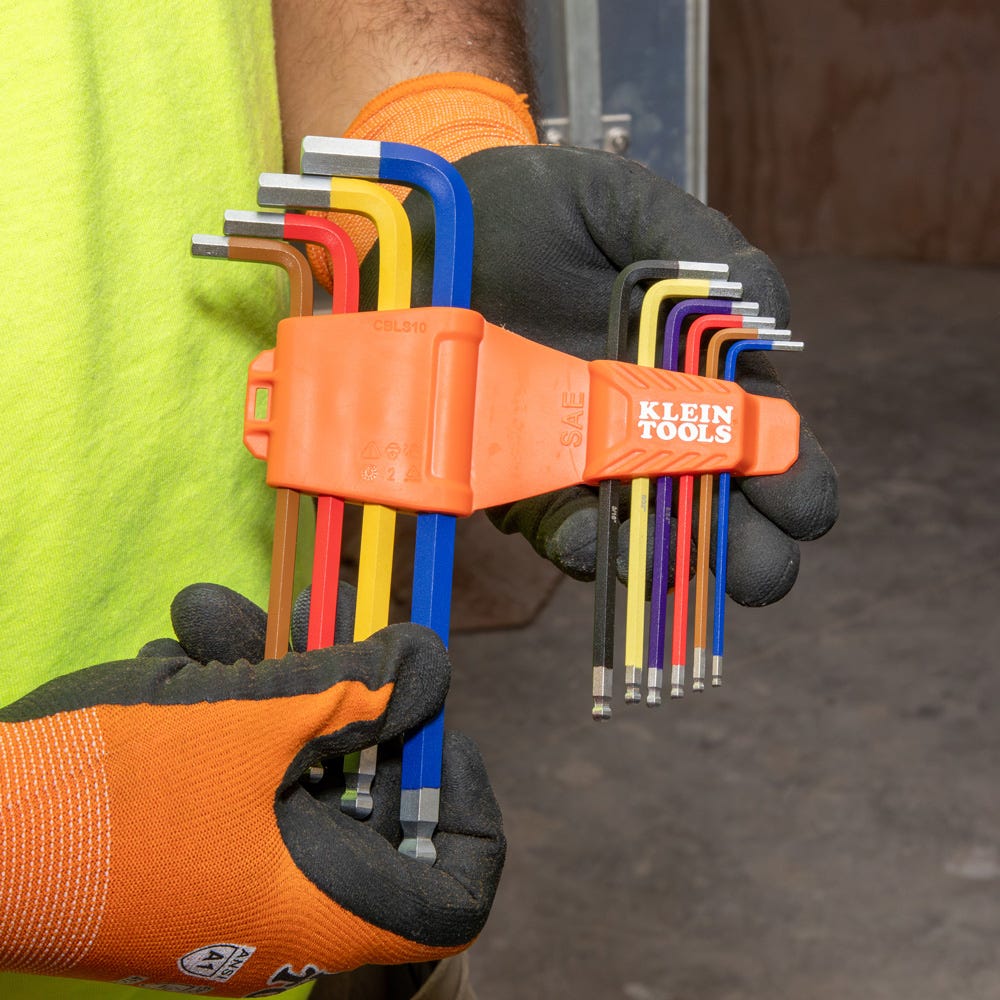 Klein Tools CBLS10 10-Piece Powder Coated Long Ball-End Hex Key Set, SAE