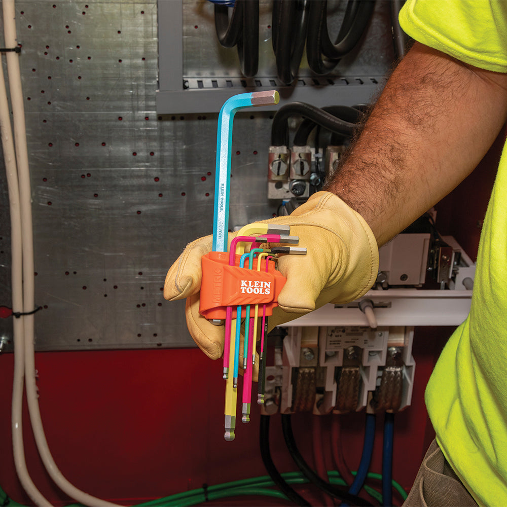 Klein color-coded metric hex key in use