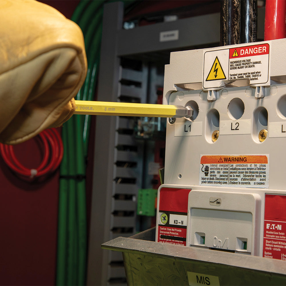 Klein powder-coated hex key tightening a bolt