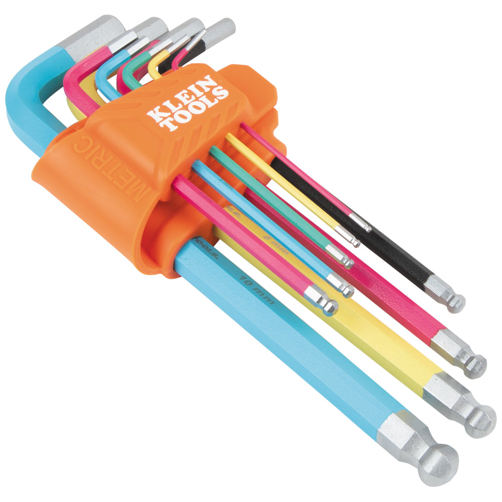 Klein color-coded metric hex key set, left angled view