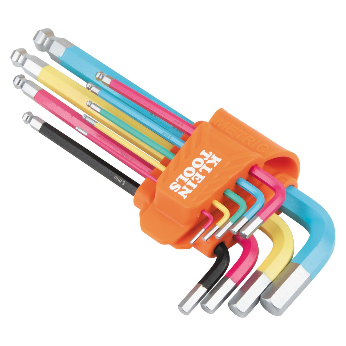 Klein color-coded metric hex key set, right angled view
