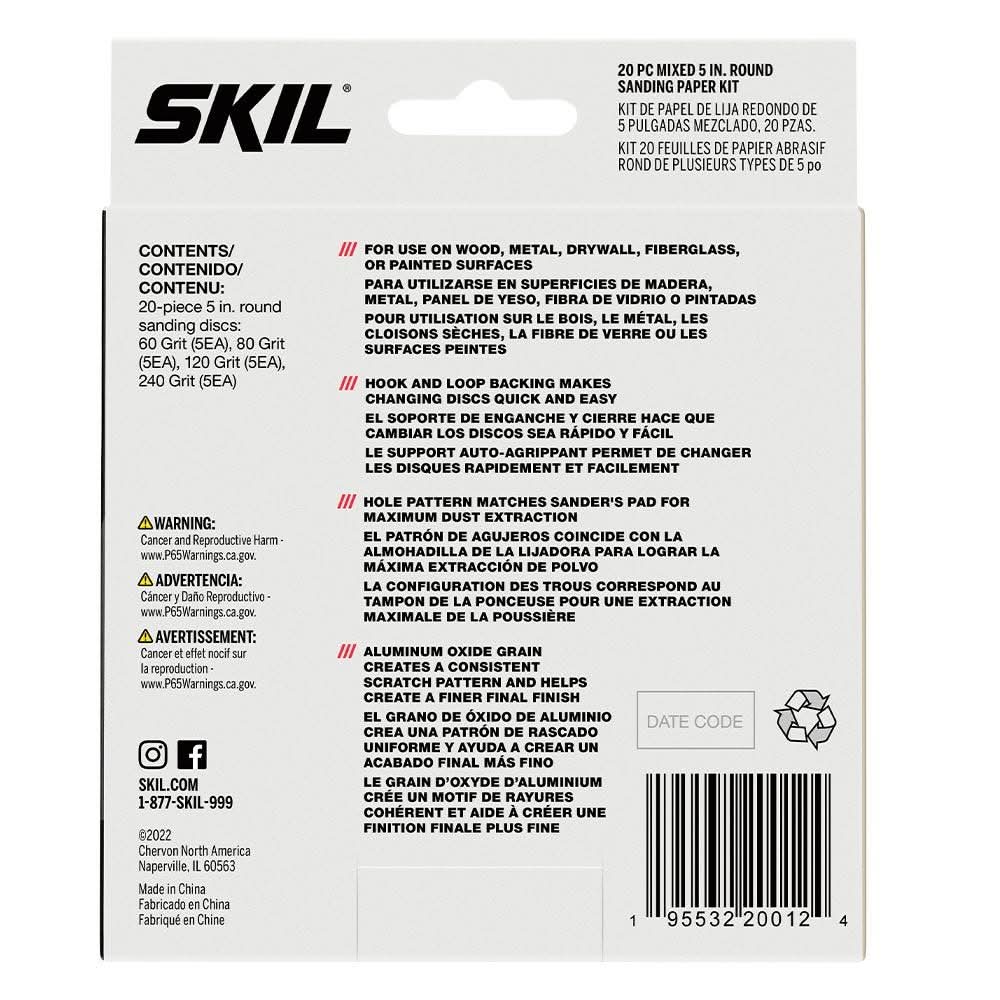 SKIL CDA9003 20-Piece Mixed 5 in. Round Sanding Paper Kit