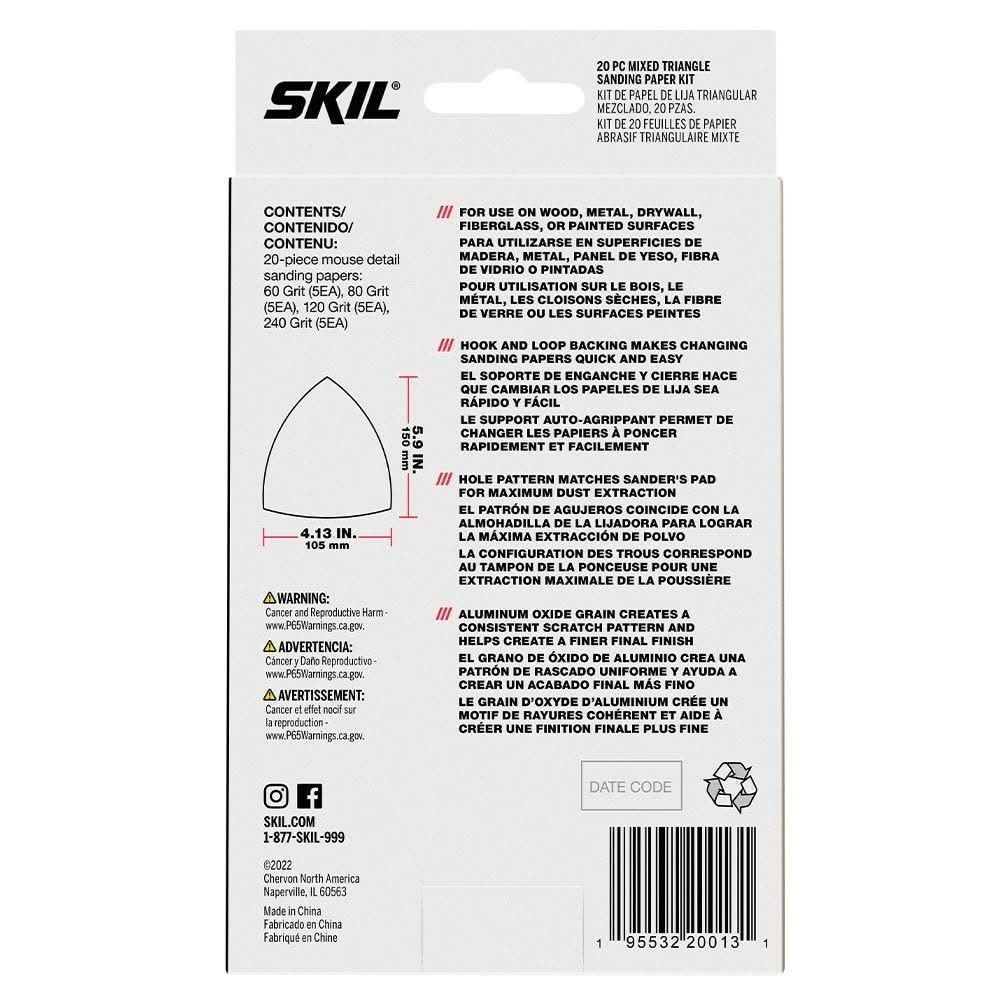 SKIL CDA9004 20-Piece mixed Triangle Sanding Paper Kit