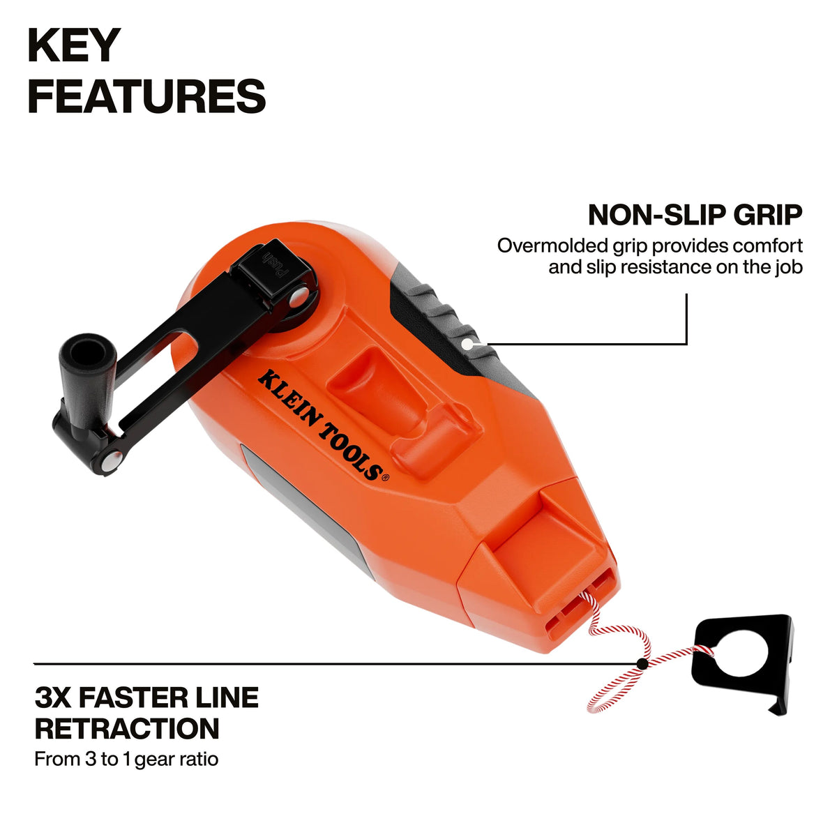Klein Tools CHLK30S chalk reel 3:1 gear ratio for fast line retraction