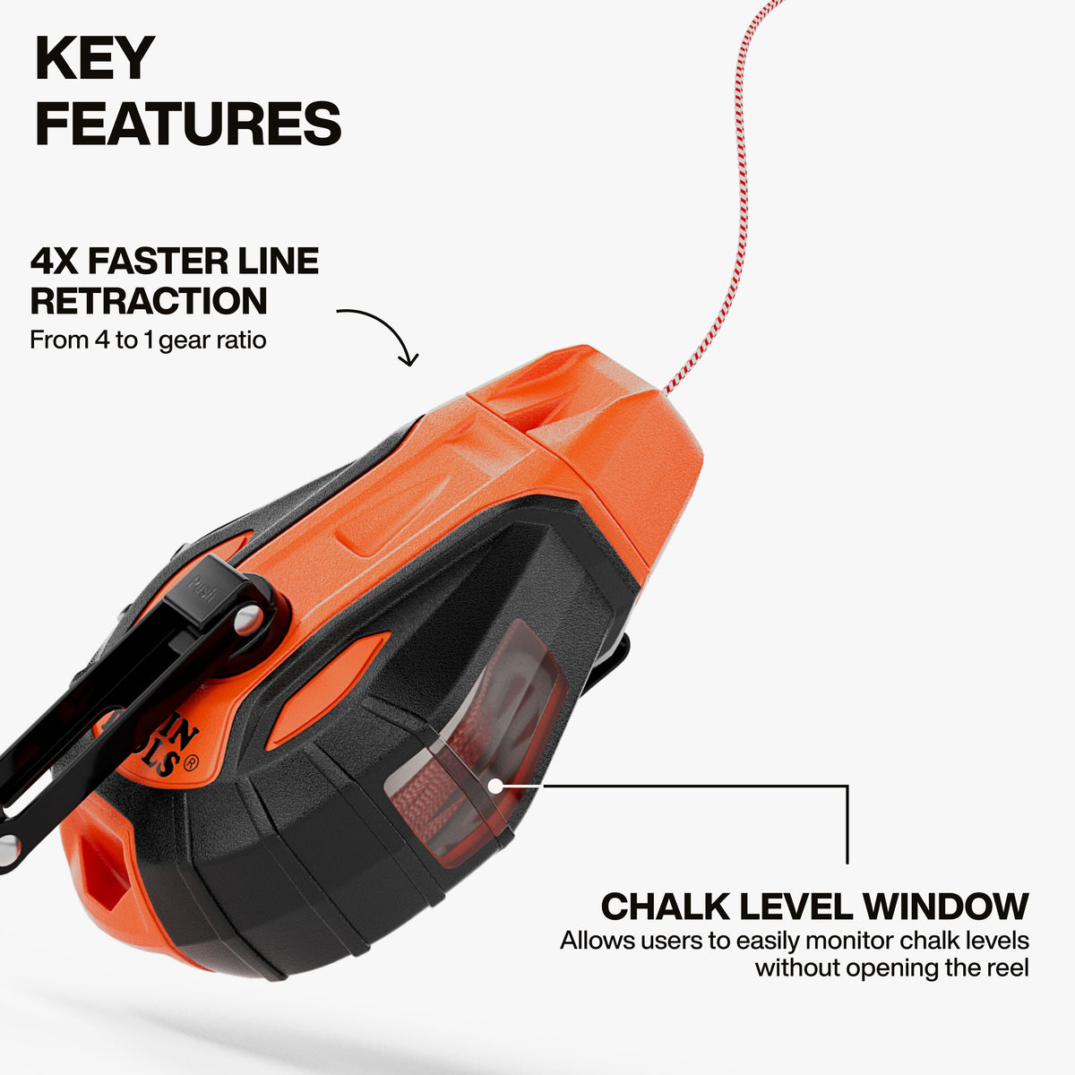 Klein Tools CHLK50S chalk reel 4:1 gear ratio for fast line retraction