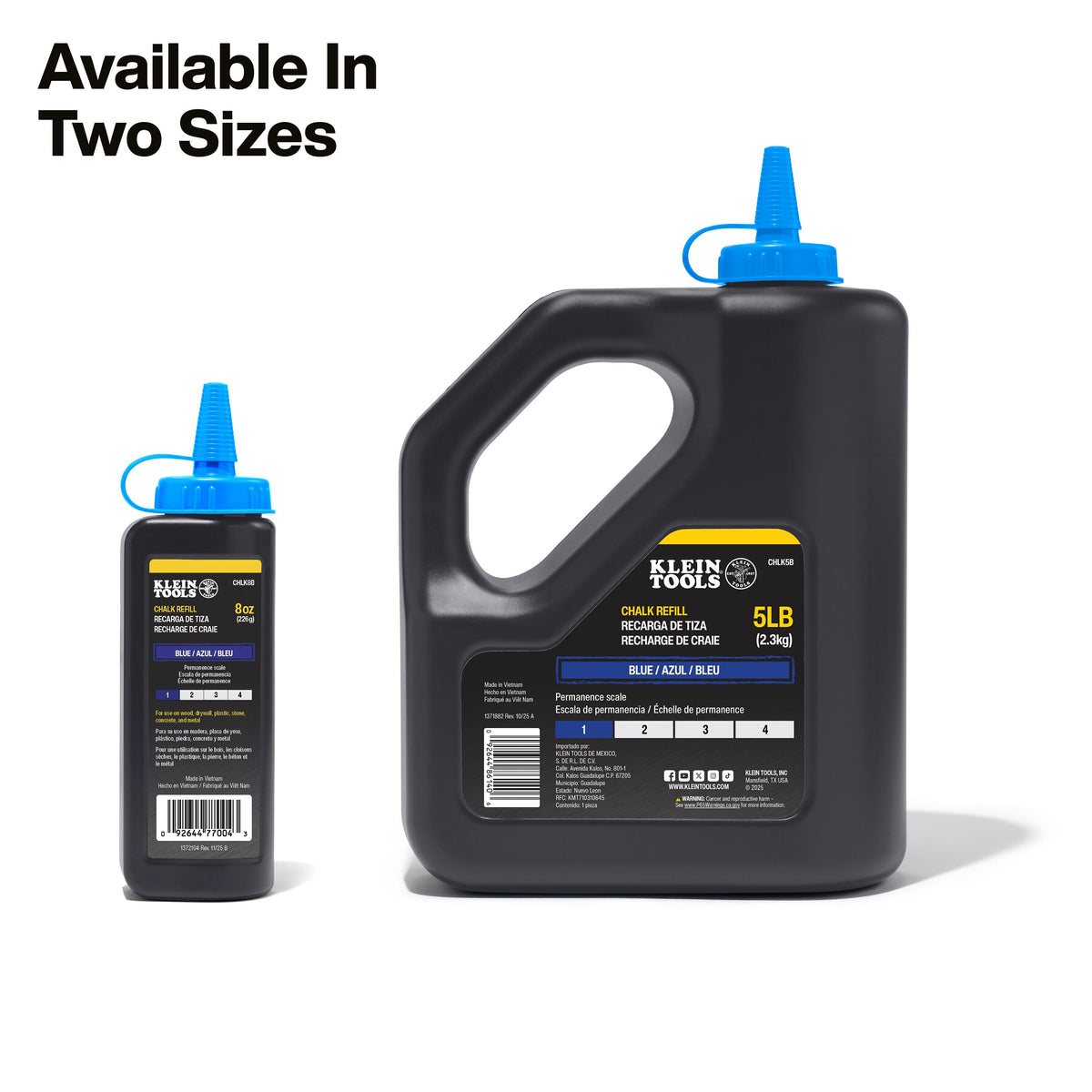 Klein Tools blue chalk refill line contrast on drywall, concrete, stone, wood and plastic