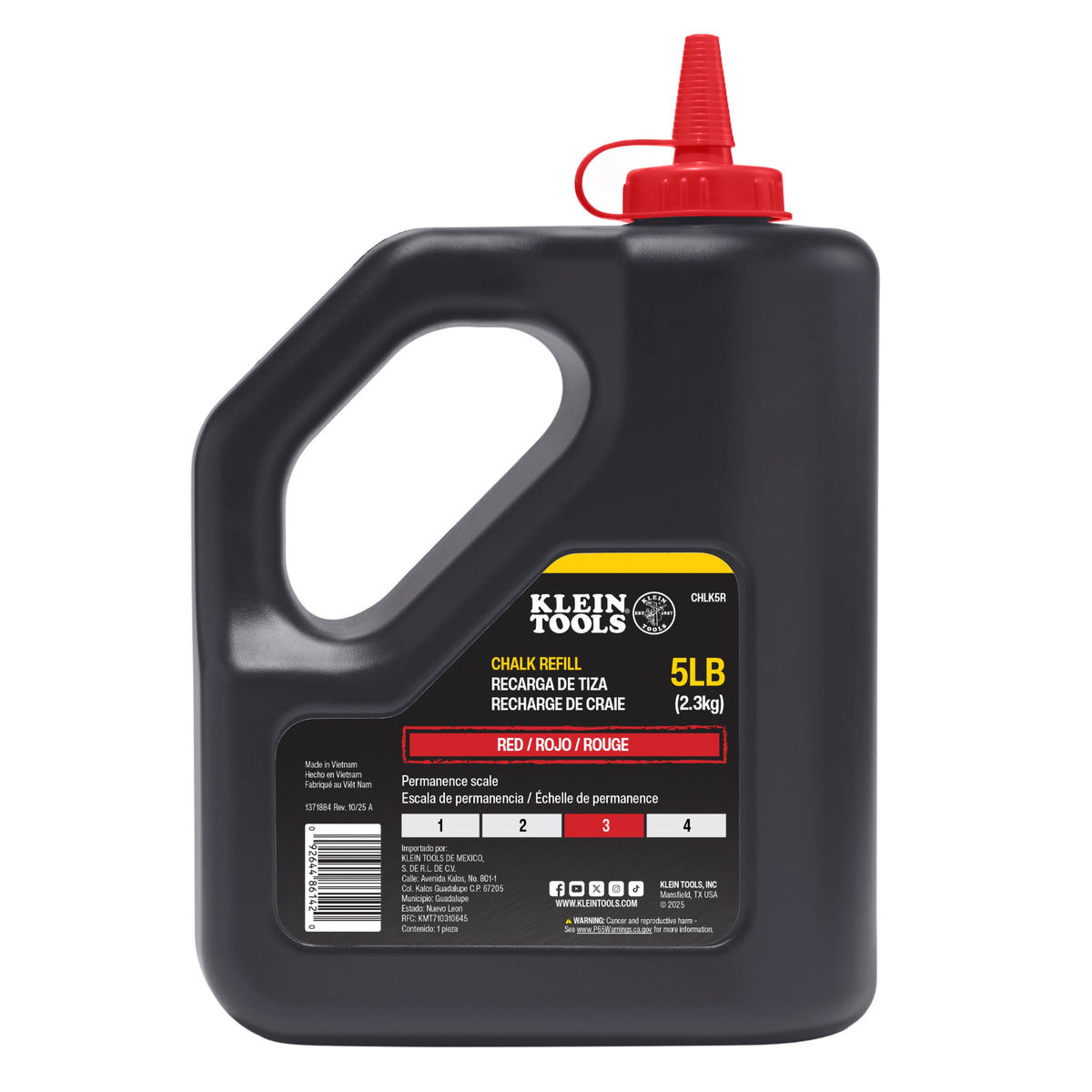 Klein Tools CHLK5R red chalk refill bottle, 5 lb (2.3 kg)