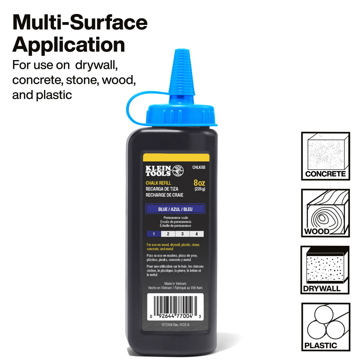 Klein Tools CHLK8B ultra-fine blue chalk for even, consistent chalk lines
