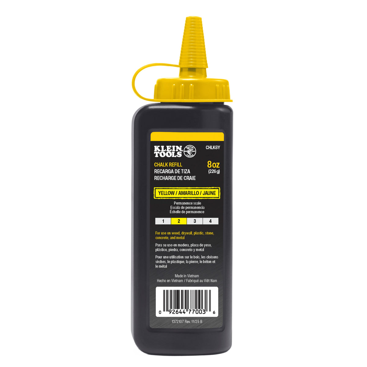 Klein Tools CHLK8Y yellow chalk refill bottle, 8 oz (227 g)