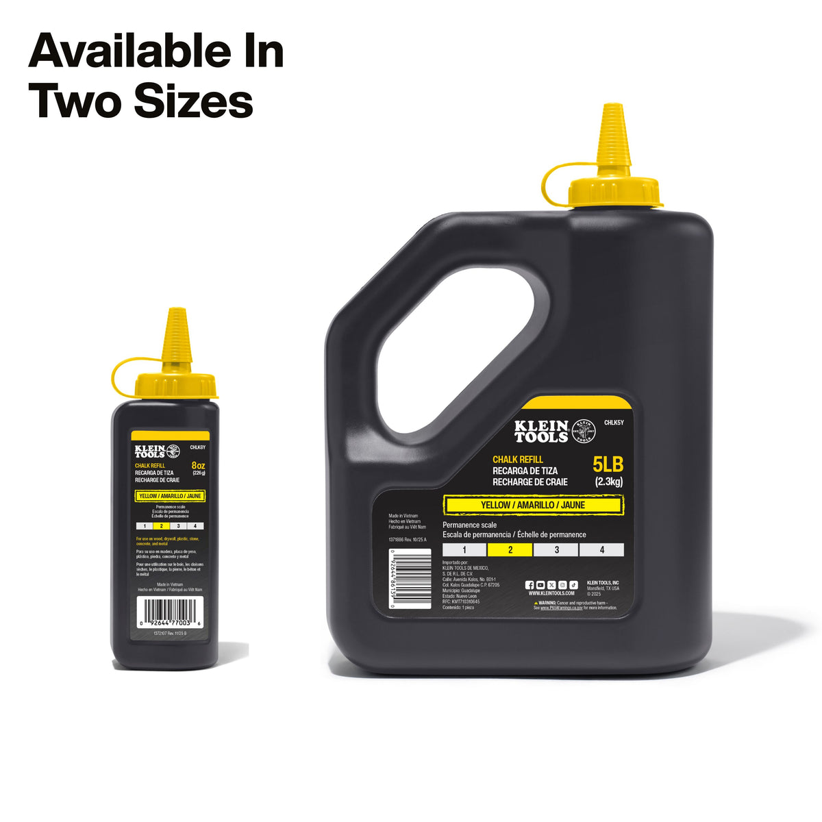 Klein Tools yellow chalk refill line contrast on drywall, concrete, stone, wood and plastic