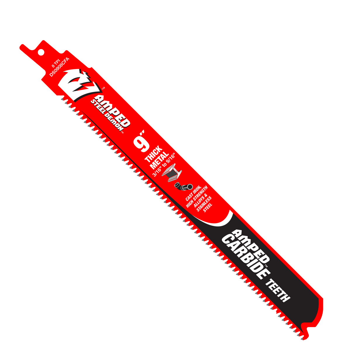 Diablo DS0908CFA10 9-in. 8TPI AMPED Steel Demon Carbide Teeth Reciprocating Saw Blade for Thick Metal