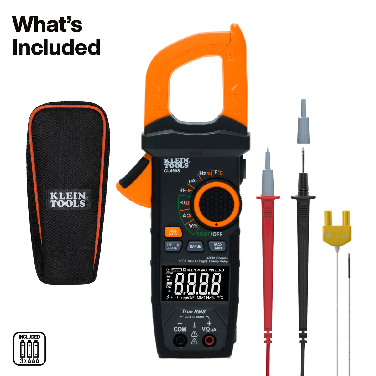 Klein Tools CL460S clamp meter Smart mode automatically detecting voltage, current, resistance and continuity