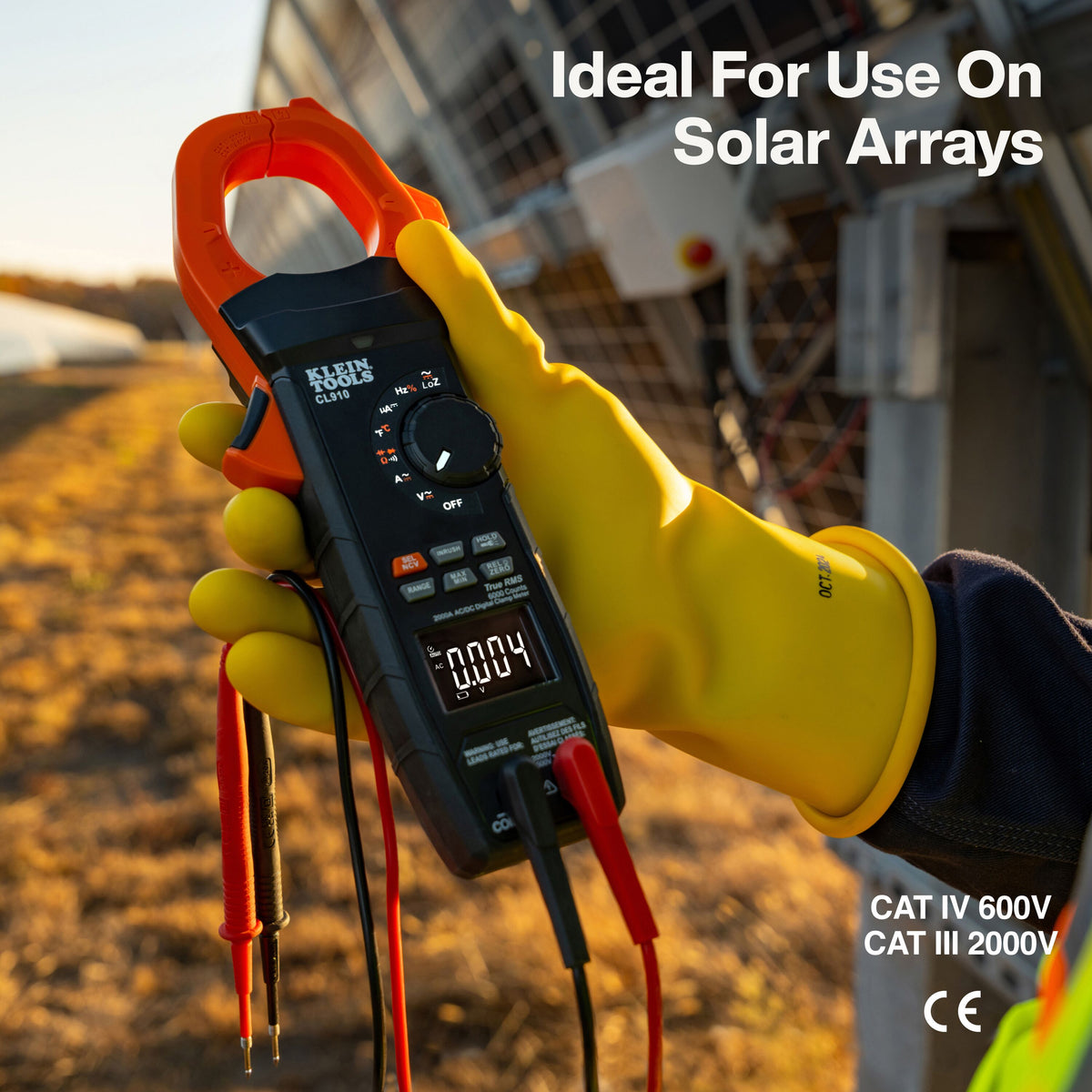 Klein Tools CL910 clamp meter rugged housing rated CAT III 2000V, CAT IV 600V and IP40