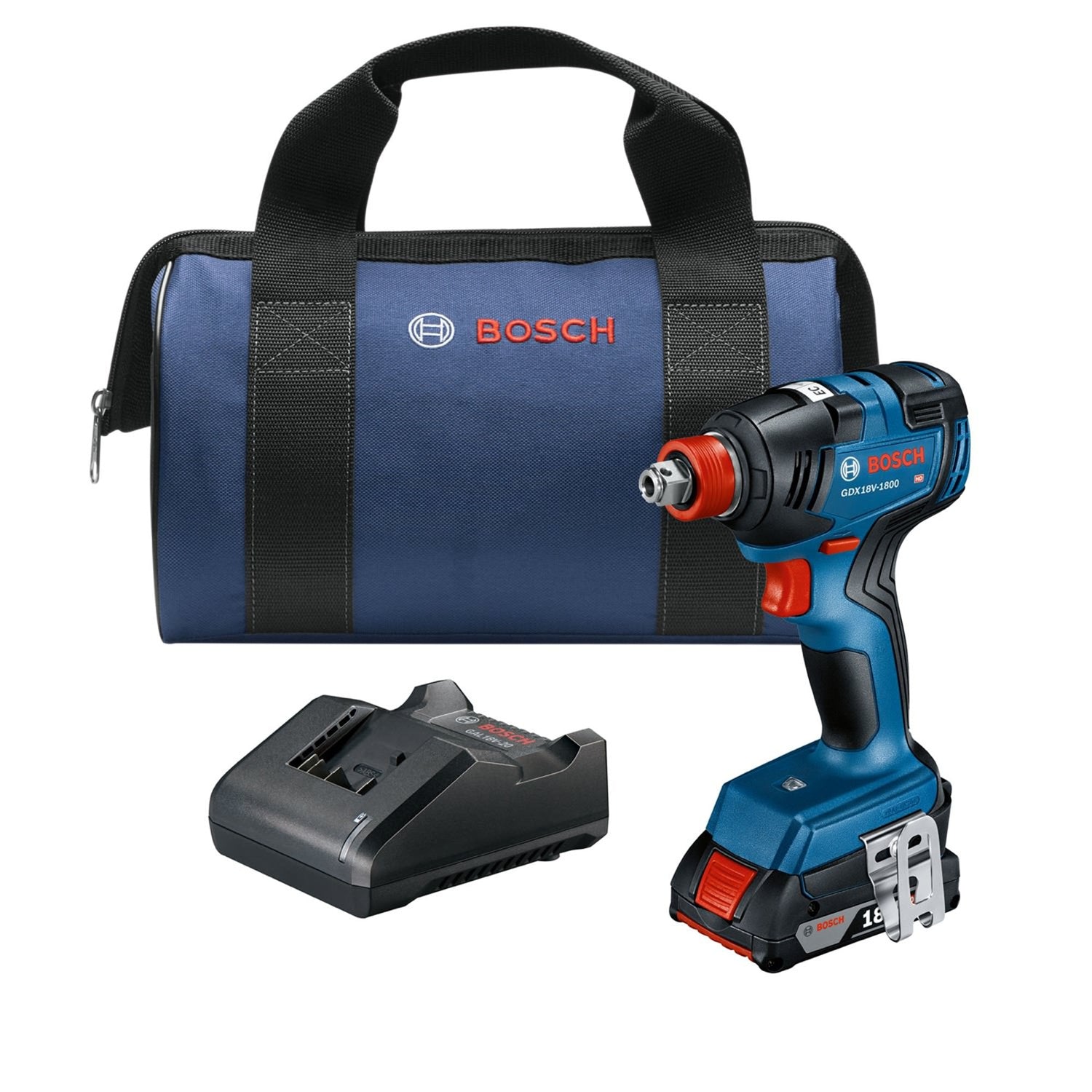 Bosch GDX18V-1800B12 18V EC Brushless 1/4 In. and 1/2 In. Two-in-One Bit/Socket Impact Driver Kit with 2.0Ah SlimPack Battery