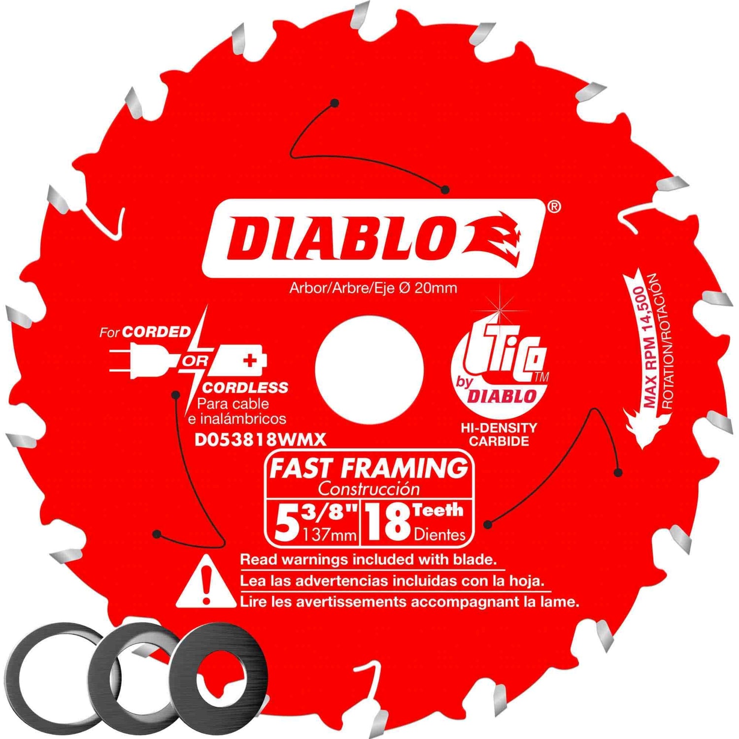 Diablo D053818WMX 5-3/8 in. x 18-Tooth  Fast Framing Saw Blade