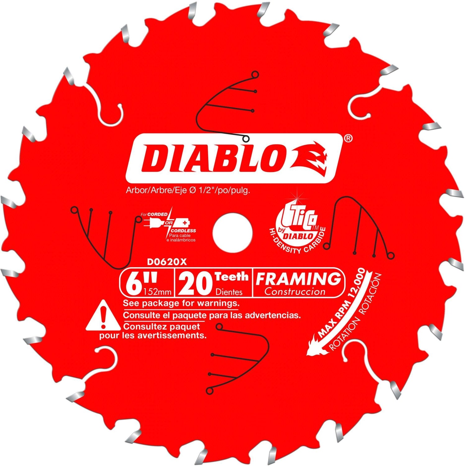 Diablo D0620X 6 in. x 20-Tooth  Framing Saw Blade for Porter Cable Saw Boss
