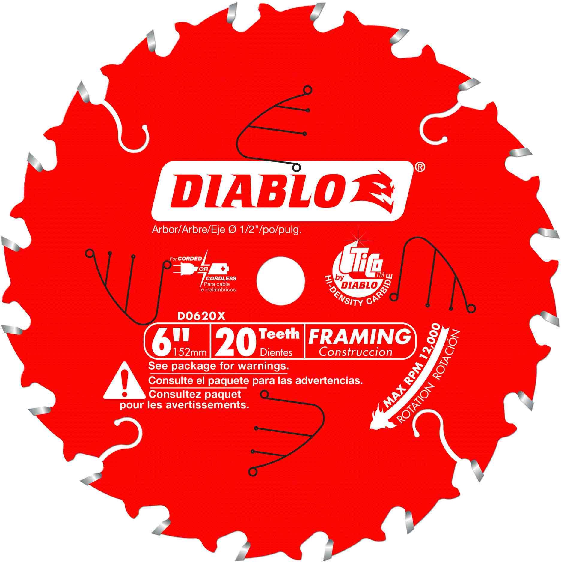 Diablo D0620X 6 in. x 20-Tooth  Framing Saw Blade for Porter Cable Saw Boss