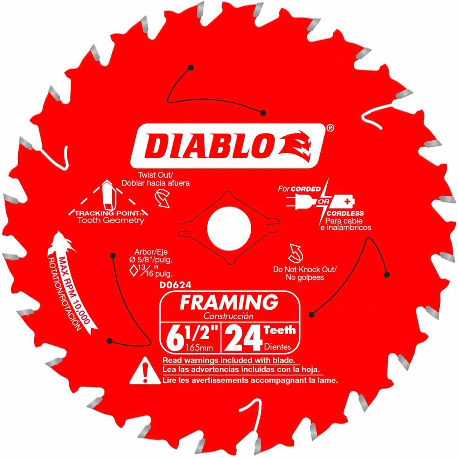 Diablo D0624A 6-1/2 in. x 24-Tooth Tracking Point Framing Saw Blade