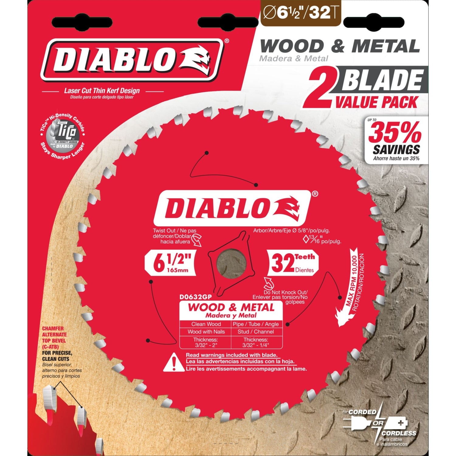 Diablo D0632GPX2 6-1/2-in. x 32-Tooth Framing Saw Blade Value-Pack, 2-Pack