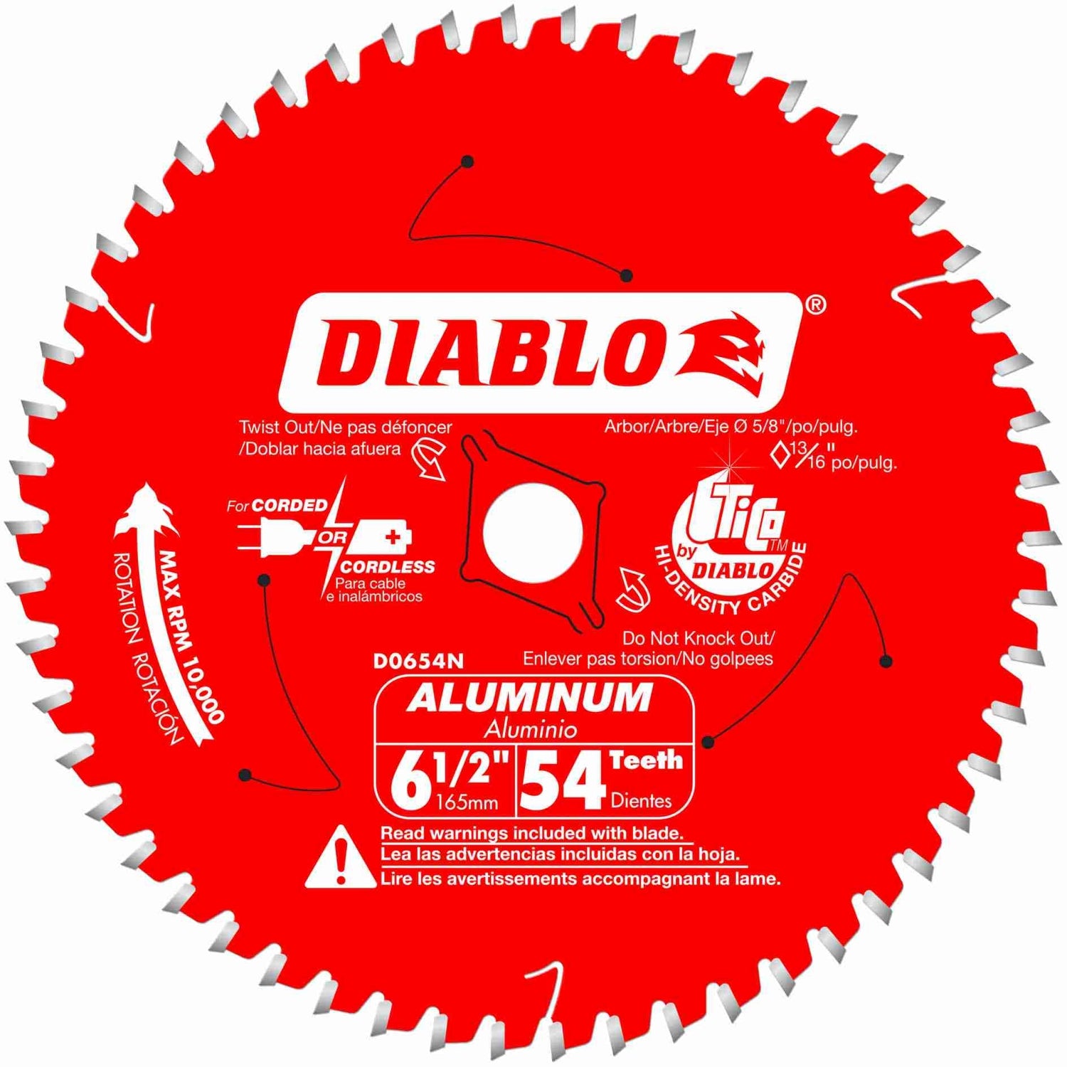 Diablo D0654N 6-1/2 in. x 54-Tooth  Medium Aluminum Cutting Saw Blade