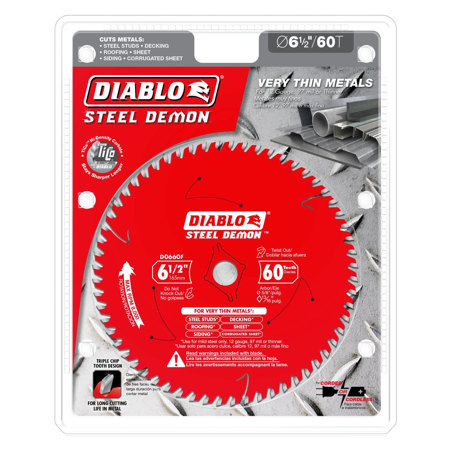 Diablo D0660F 6-1/2 in. x 60 Tooth Steel Demon Saw Blade for Thin Metal