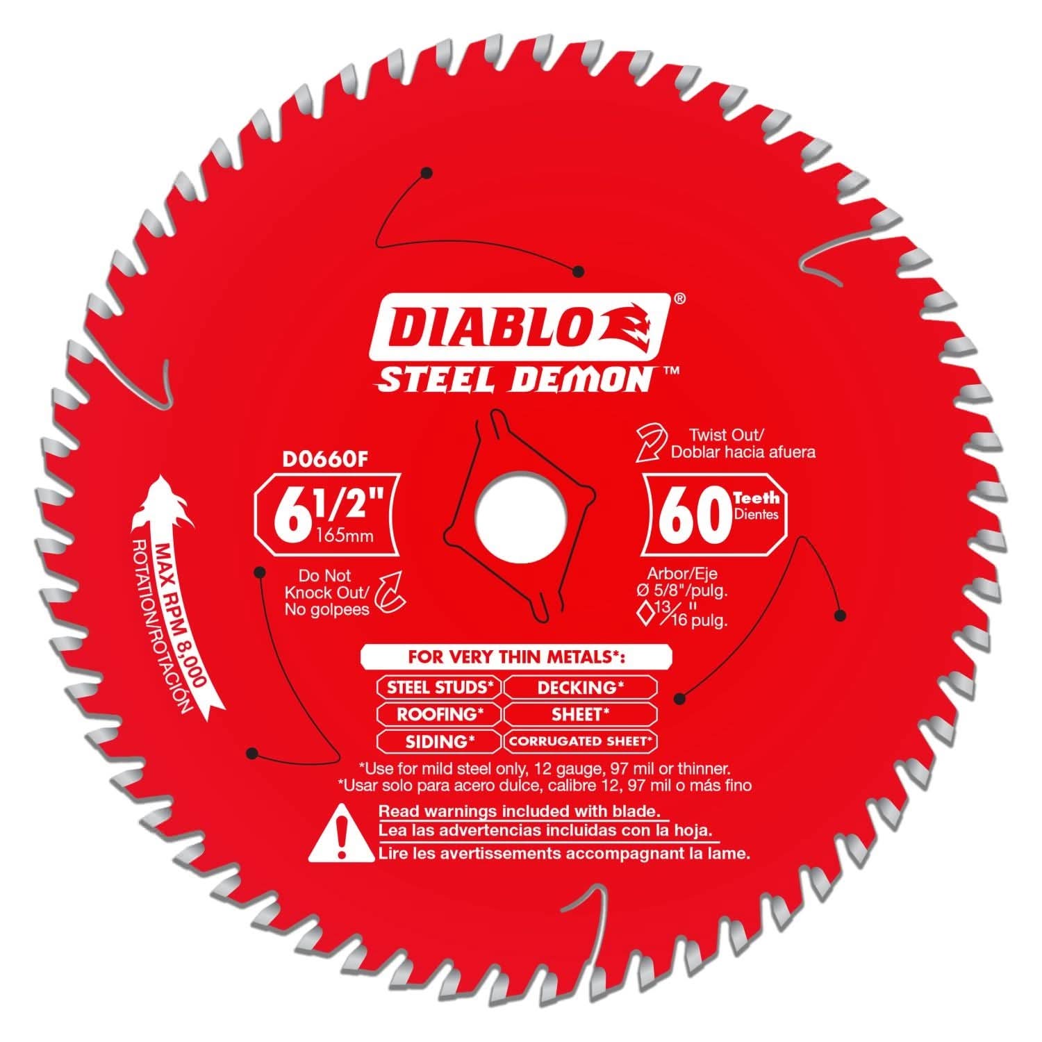 Diablo D0660FA 6-1/2 in. x 60 Tooth Steel Demon Saw Blade for Very Thin Mild Steels