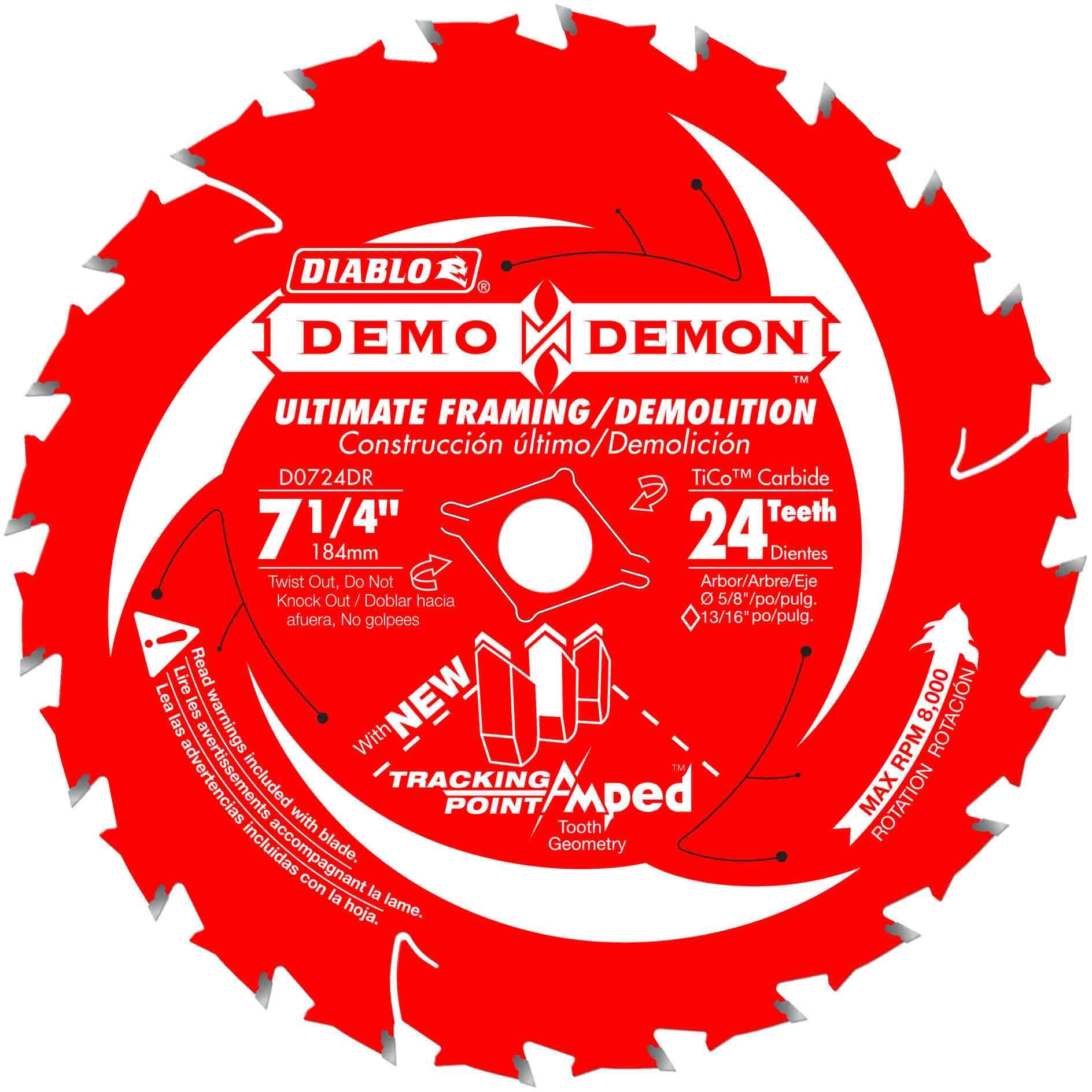 Diablo D0724DA 7-1/4 in. x 24-Tooth  Demo Demon Ultimate Framing/Demolition Saw Blade