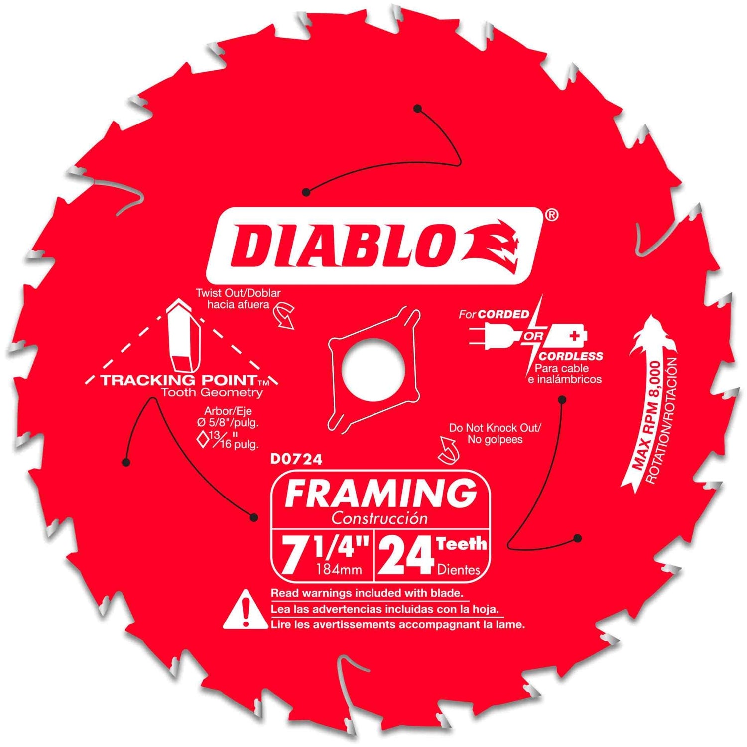 Diablo D0724X3 7-1/4 in. x 24-Tooth Framing Saw Blade, 3-Pack