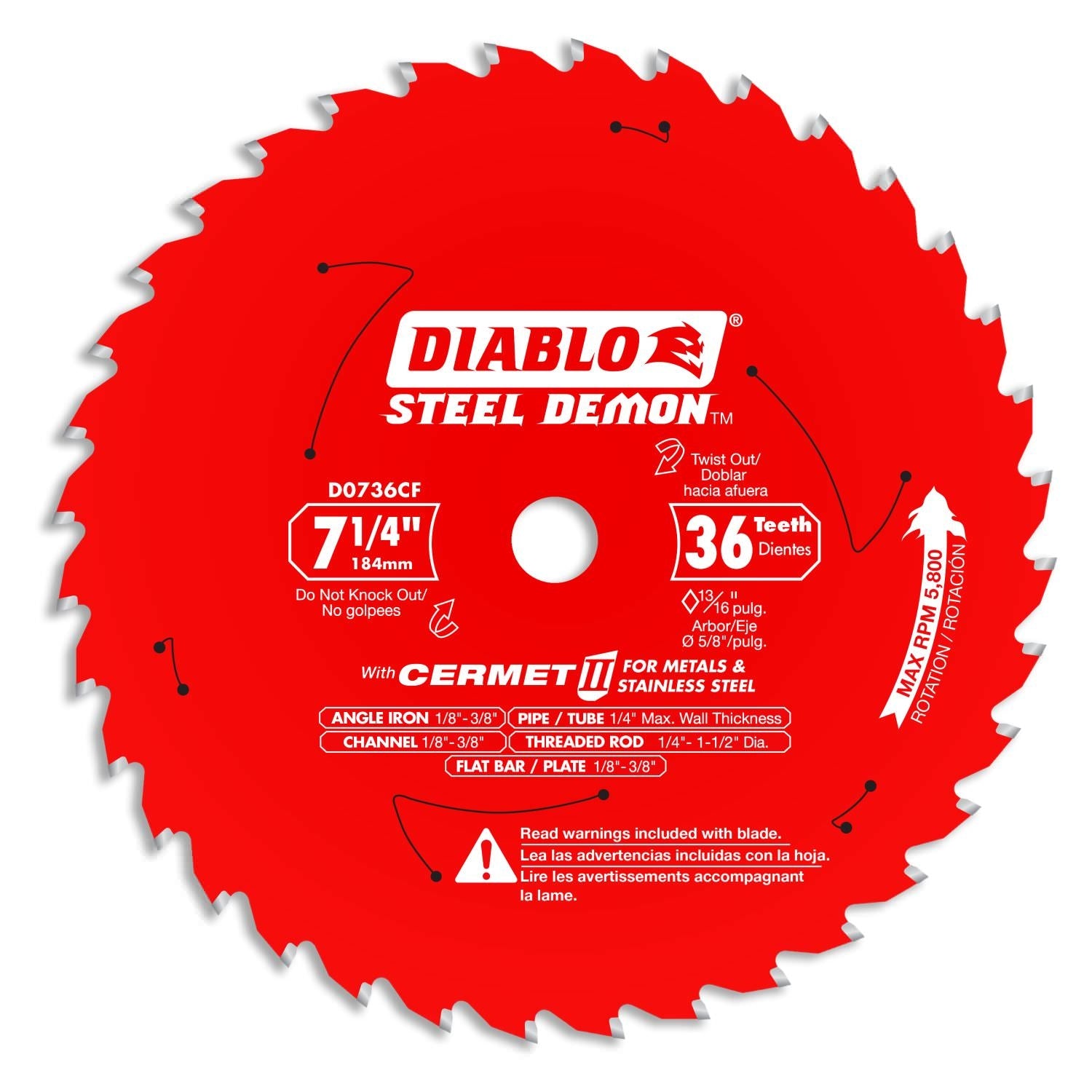 Diablo D0736CF 7-1/4 in. x 36 Tooth Steel Demon Cermet II Saw Blade for Thick Metal