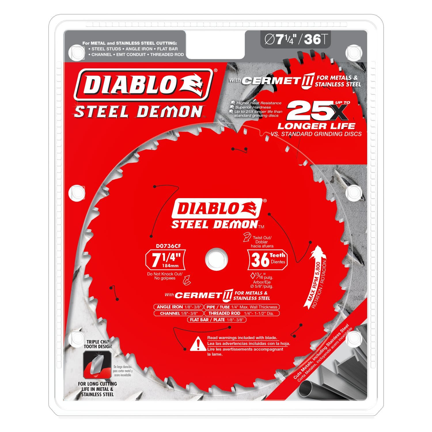 Diablo D0736CF 7-1/4 in. x 36 Tooth Steel Demon Cermet II Saw Blade for Thick Metal