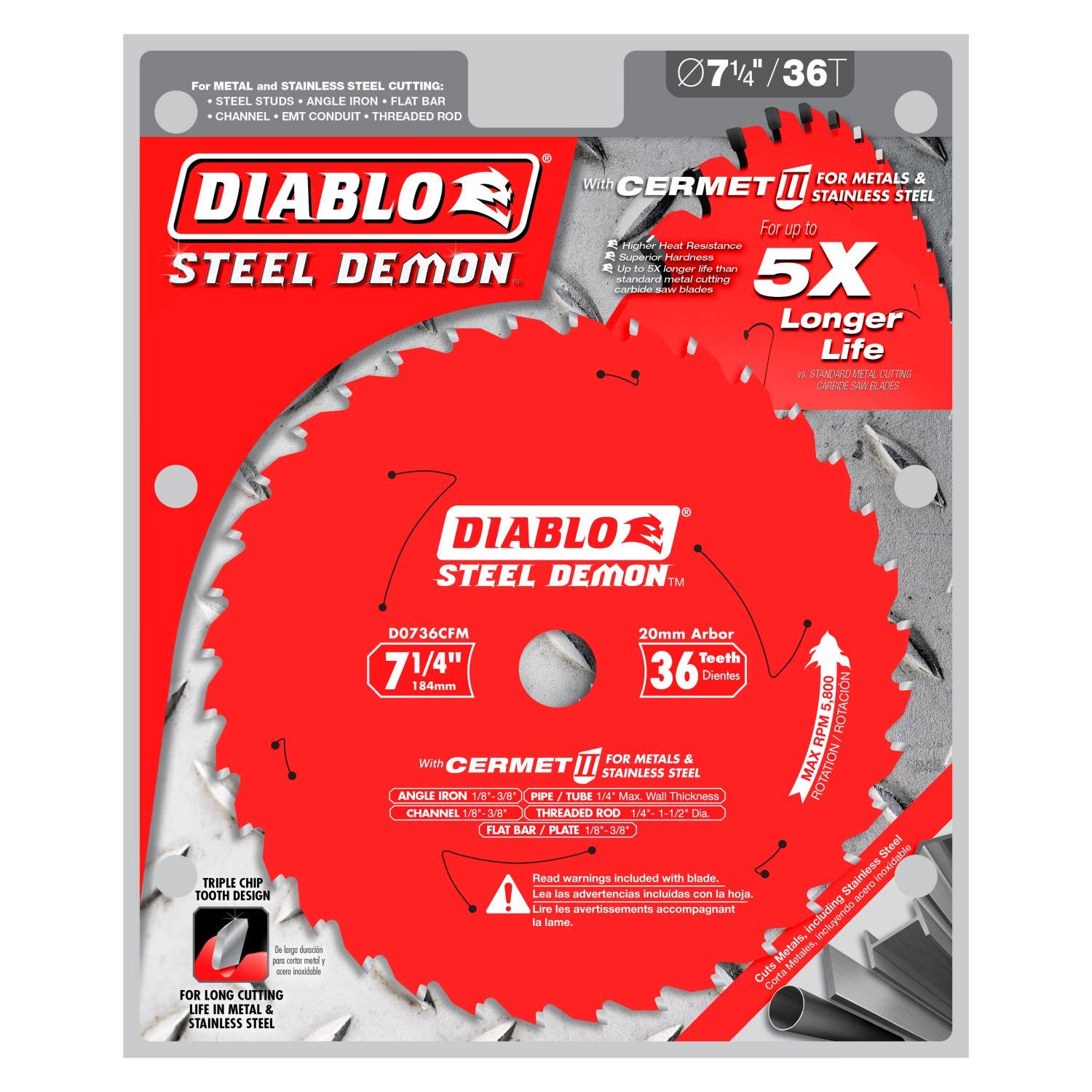 Diablo D0736CF 7-1/4 in. x 36 Tooth Steel Demon Cermet II Saw Blade for Thick Metal