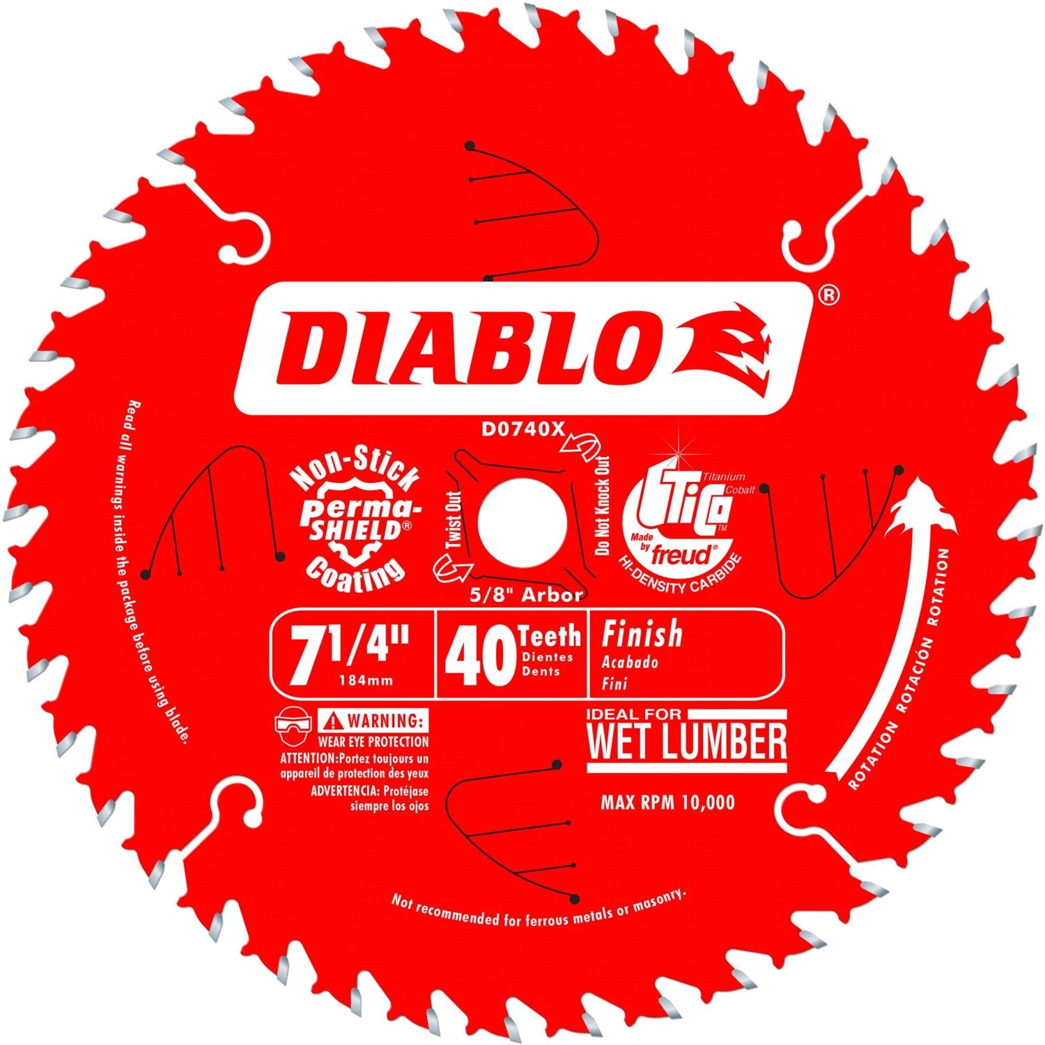 Diablo D0740X 7-1/4 in. X 40 Atb Finish Saw Blade