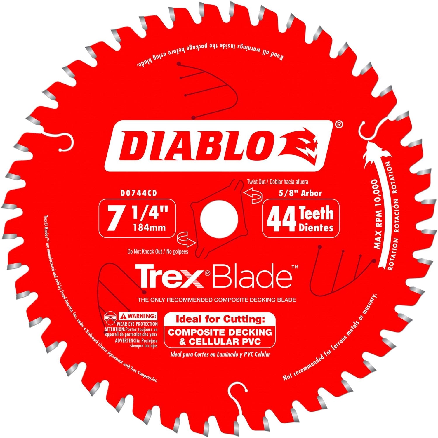 Diablo D0744CD 7-1/4 in. x 44-Tooth  Composite Material/Plastics TrexBlade