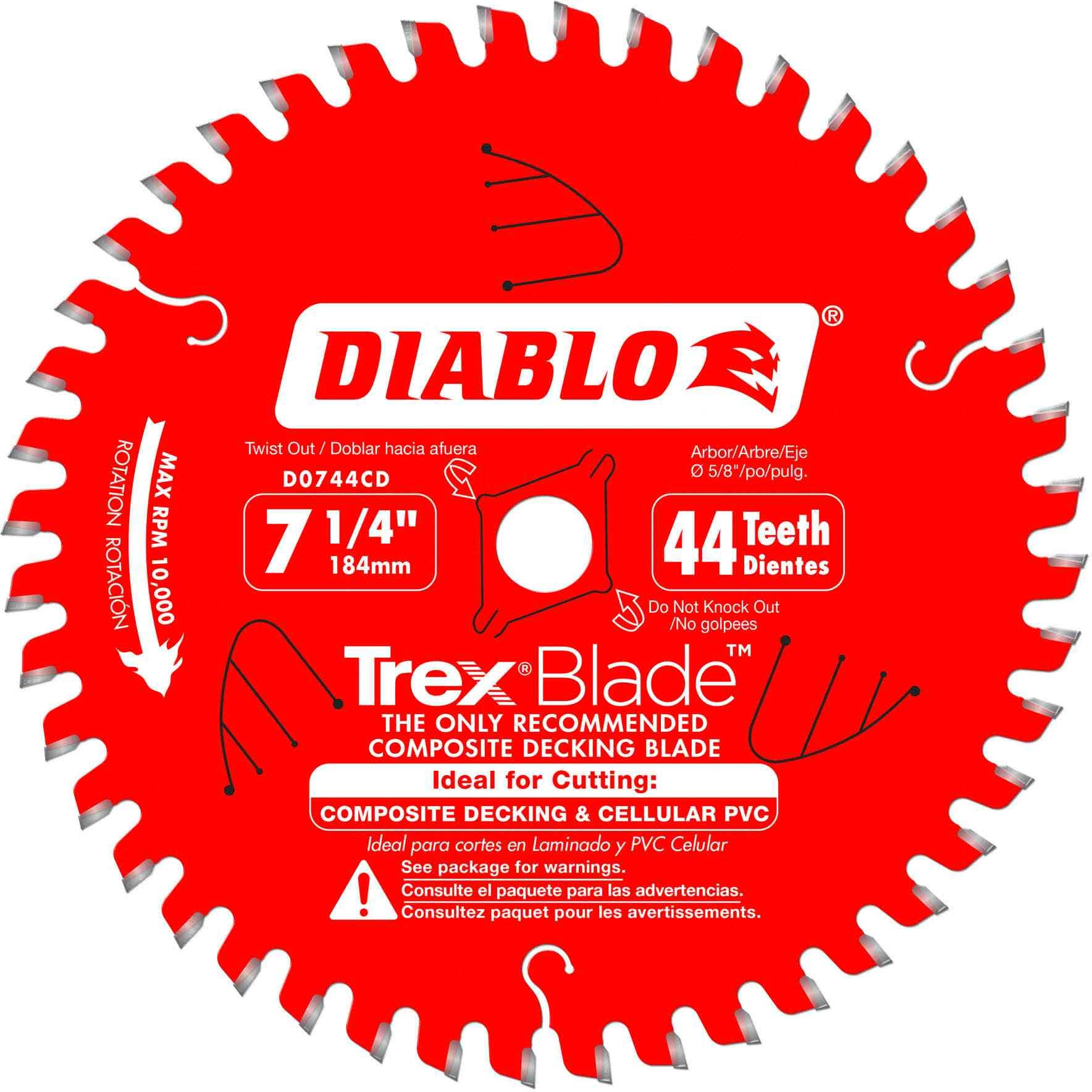 Diablo D0744CD 7-1/4 in. x 44-Tooth  Composite Material/Plastics TrexBlade