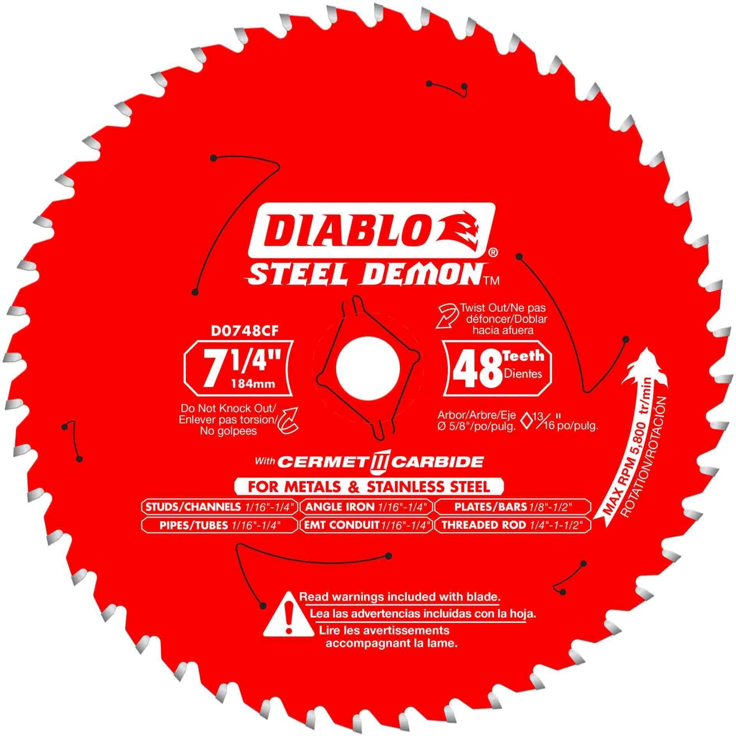 Diablo D0748CFA 7-1/4 in. x 48 Tooth Steel Demon Cermet II Saw Blade for Metals & Stainless Steel