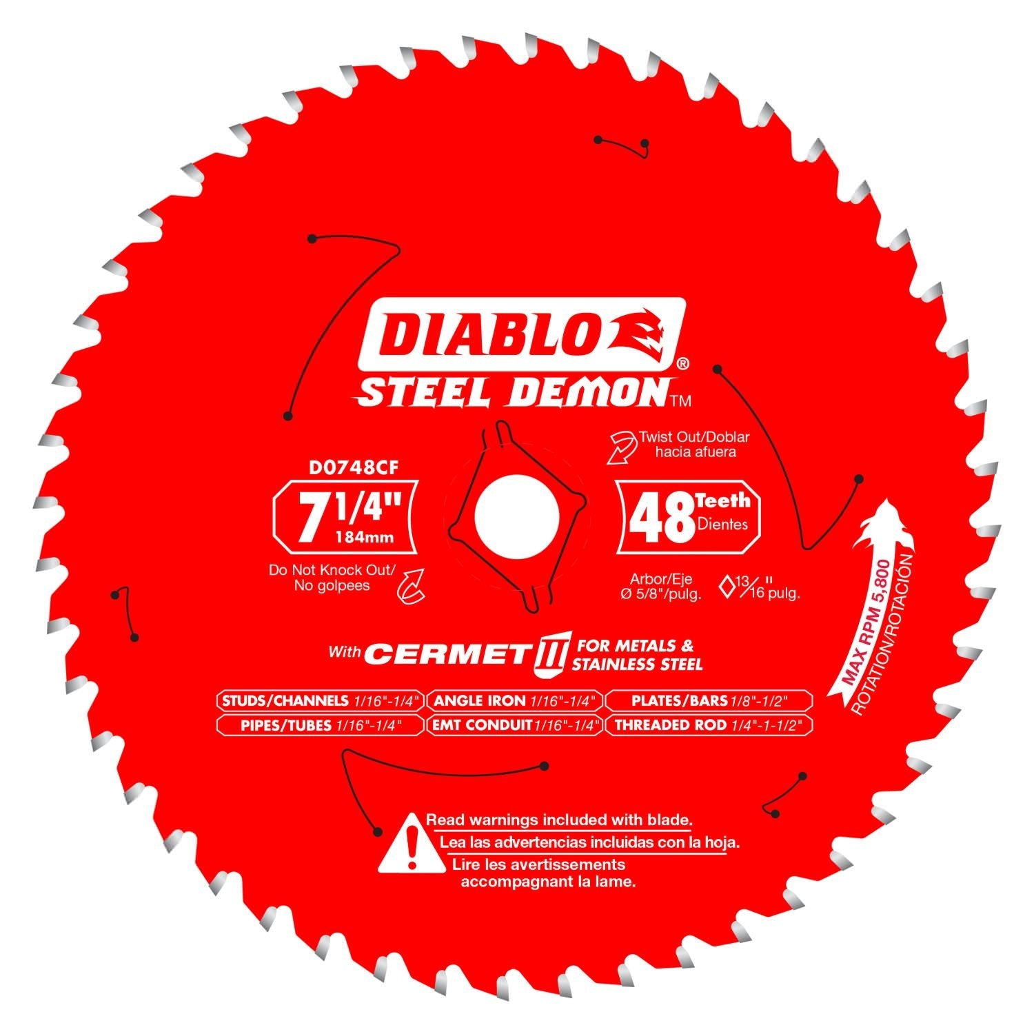 Diablo D0748CFX 7-1/4 in. x 48 Tooth Steel Demon Cermet II Saw Blade for Metals and Stainless Steel