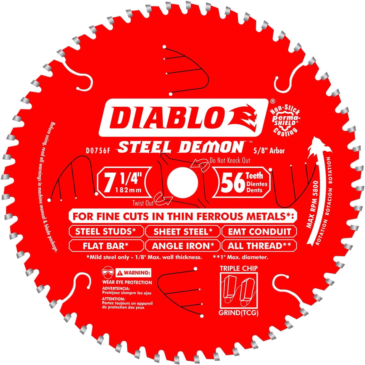 Diablo D0756F 7-1/4 in. x 56-Tooth  Steel Demon Metal Cutting Saw Blade